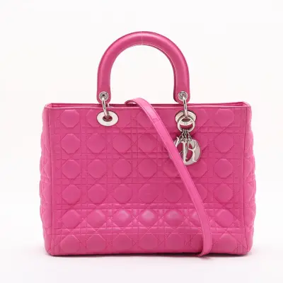 Lady Dior Cannage Leather 2-Way Handbag Pink