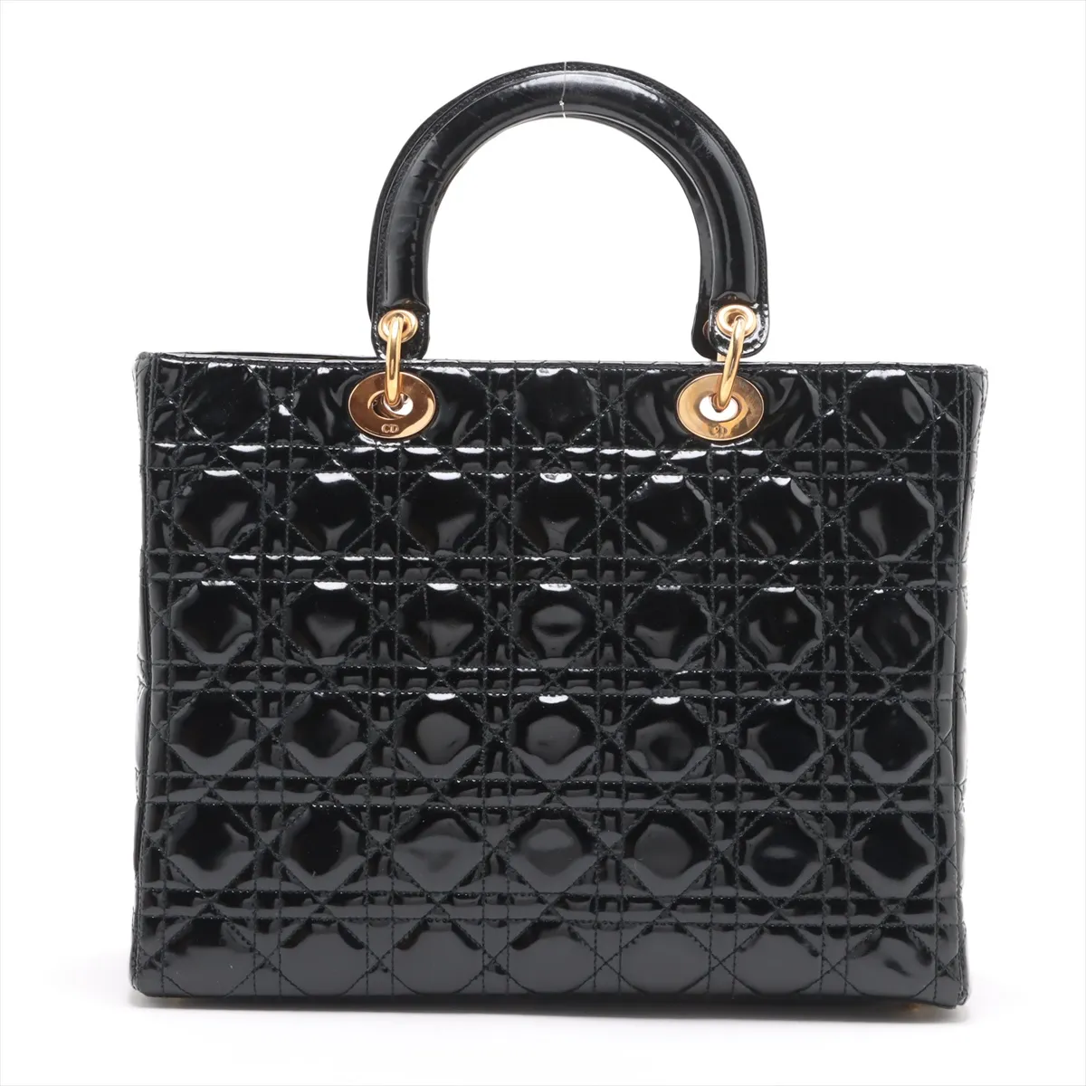 Lady Dior Cannage Large Patent Leather 2WAY Handbag Black — view 2
