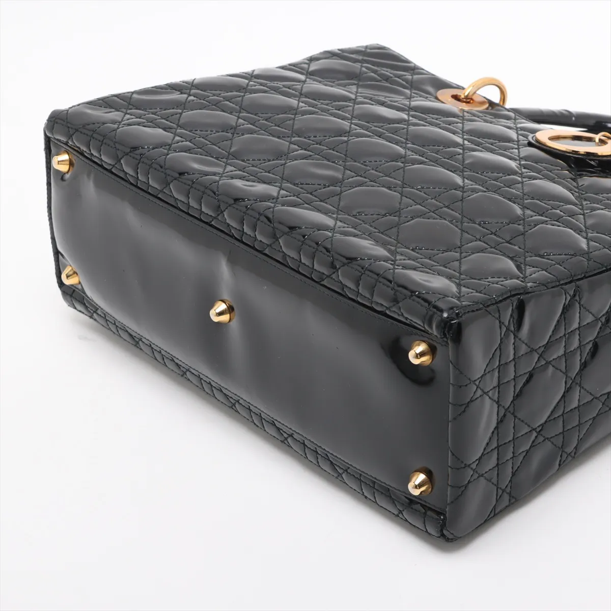 Lady Dior Cannage Large Patent Leather 2WAY Handbag Black — view 3
