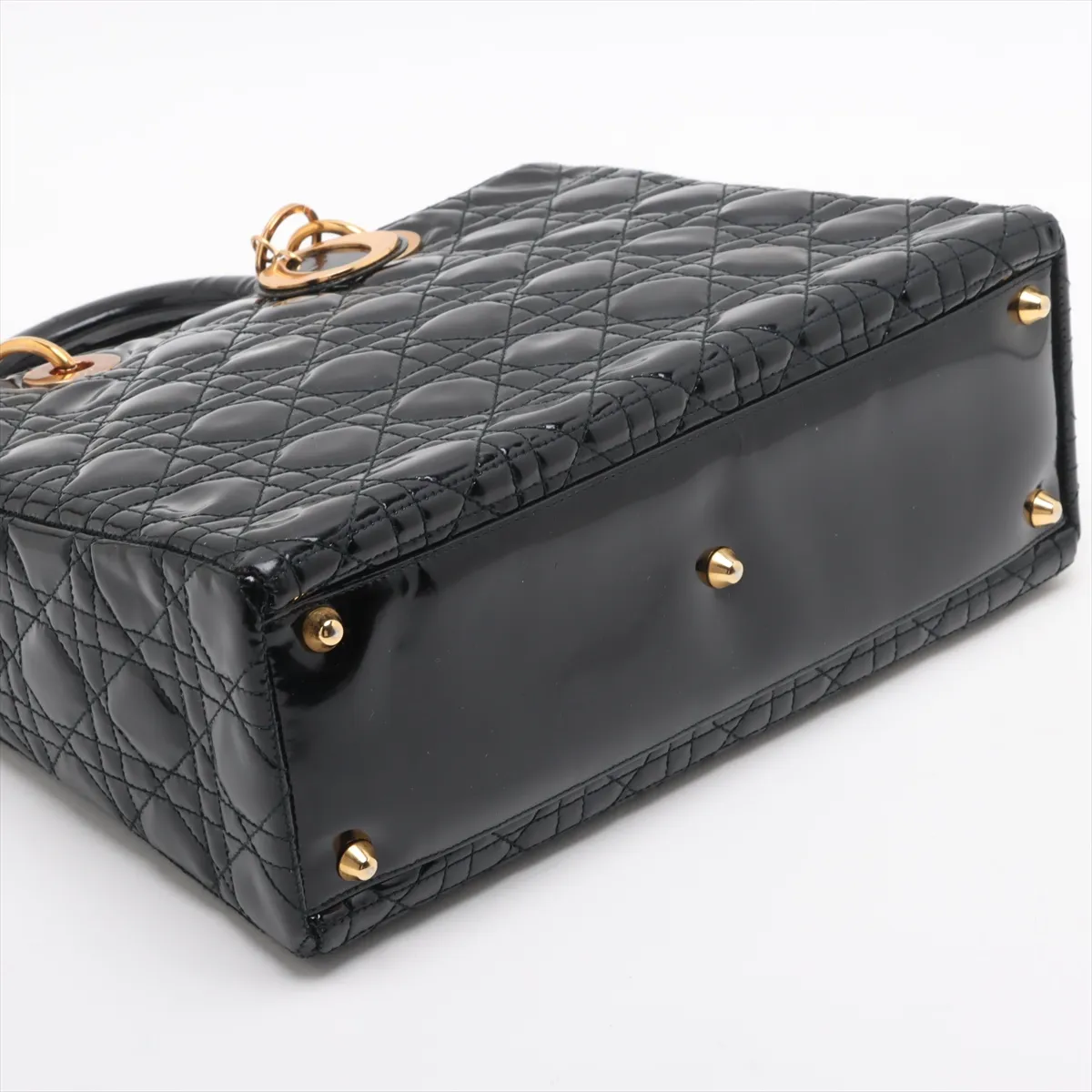 Lady Dior Cannage Large Patent Leather 2WAY Handbag Black — view 4