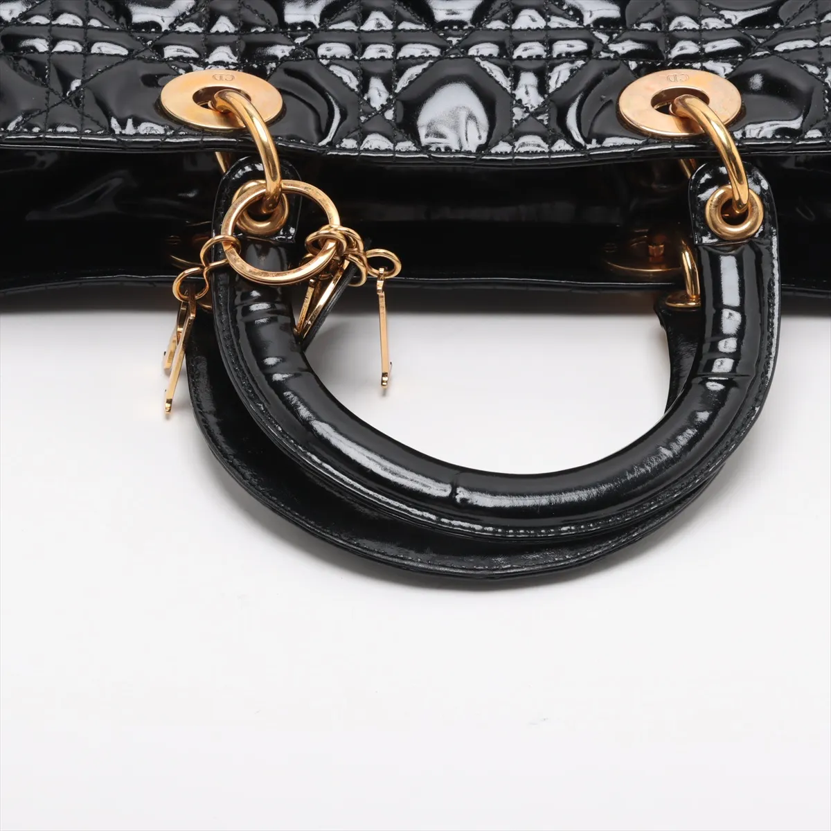 Lady Dior Cannage Large Patent Leather 2WAY Handbag Black — view 5