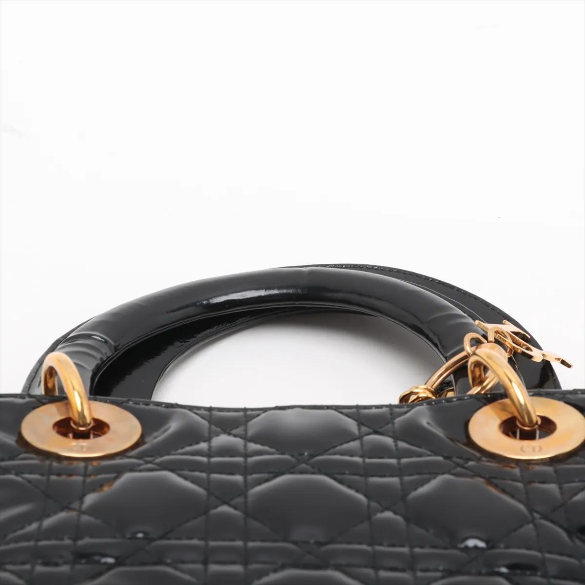 Lady Dior Cannage Large Patent Leather 2WAY Handbag Black — view 6