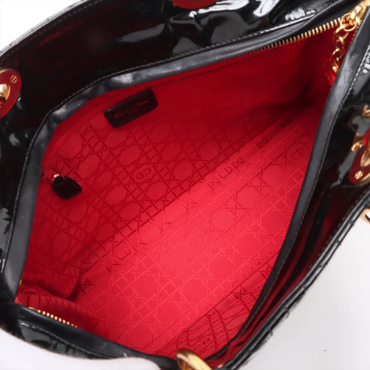 Lady Dior Cannage Large Patent Leather 2WAY Handbag Black — view 8