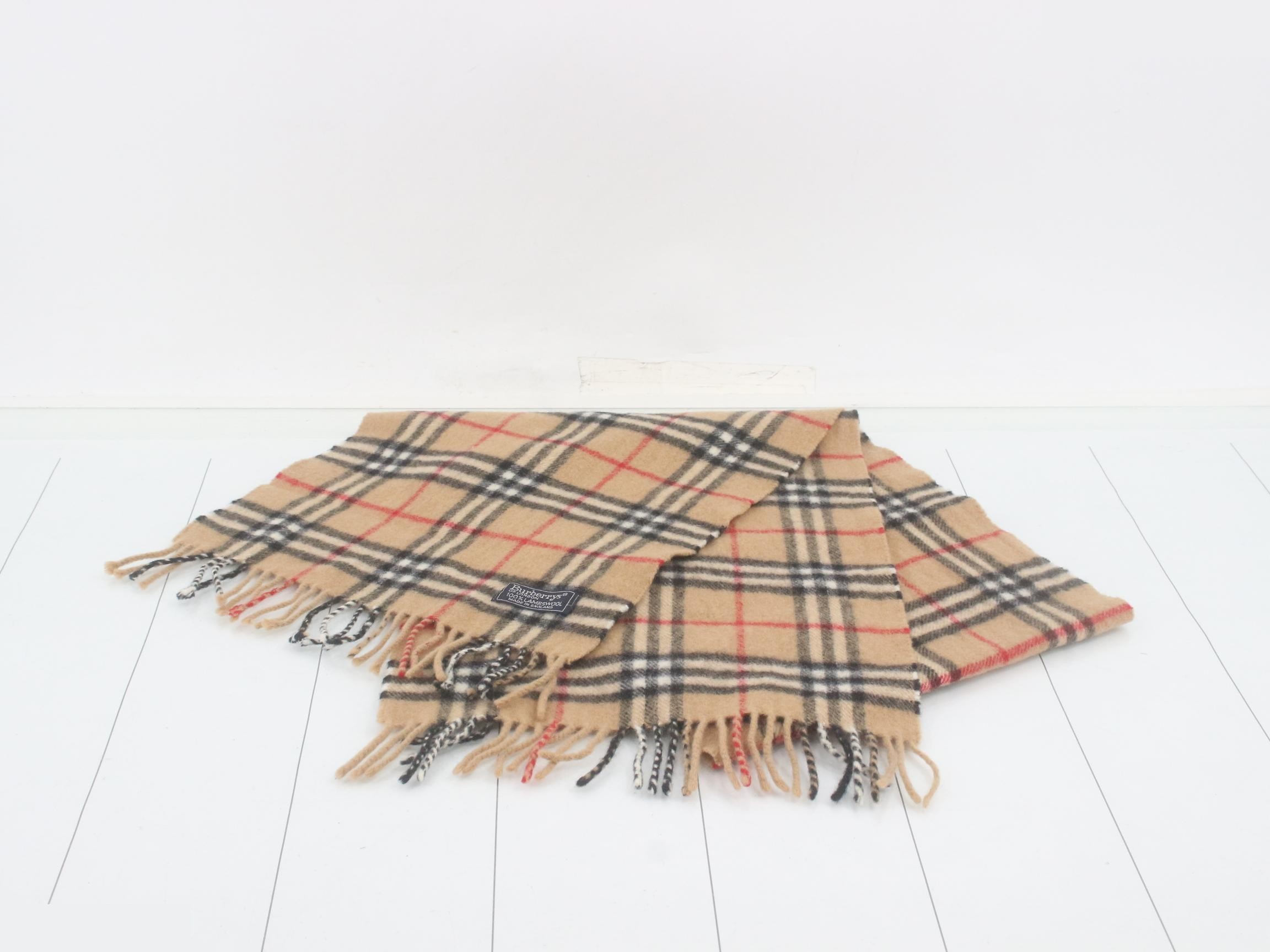 Tag attached, 100% cashmere check scarf — view 2