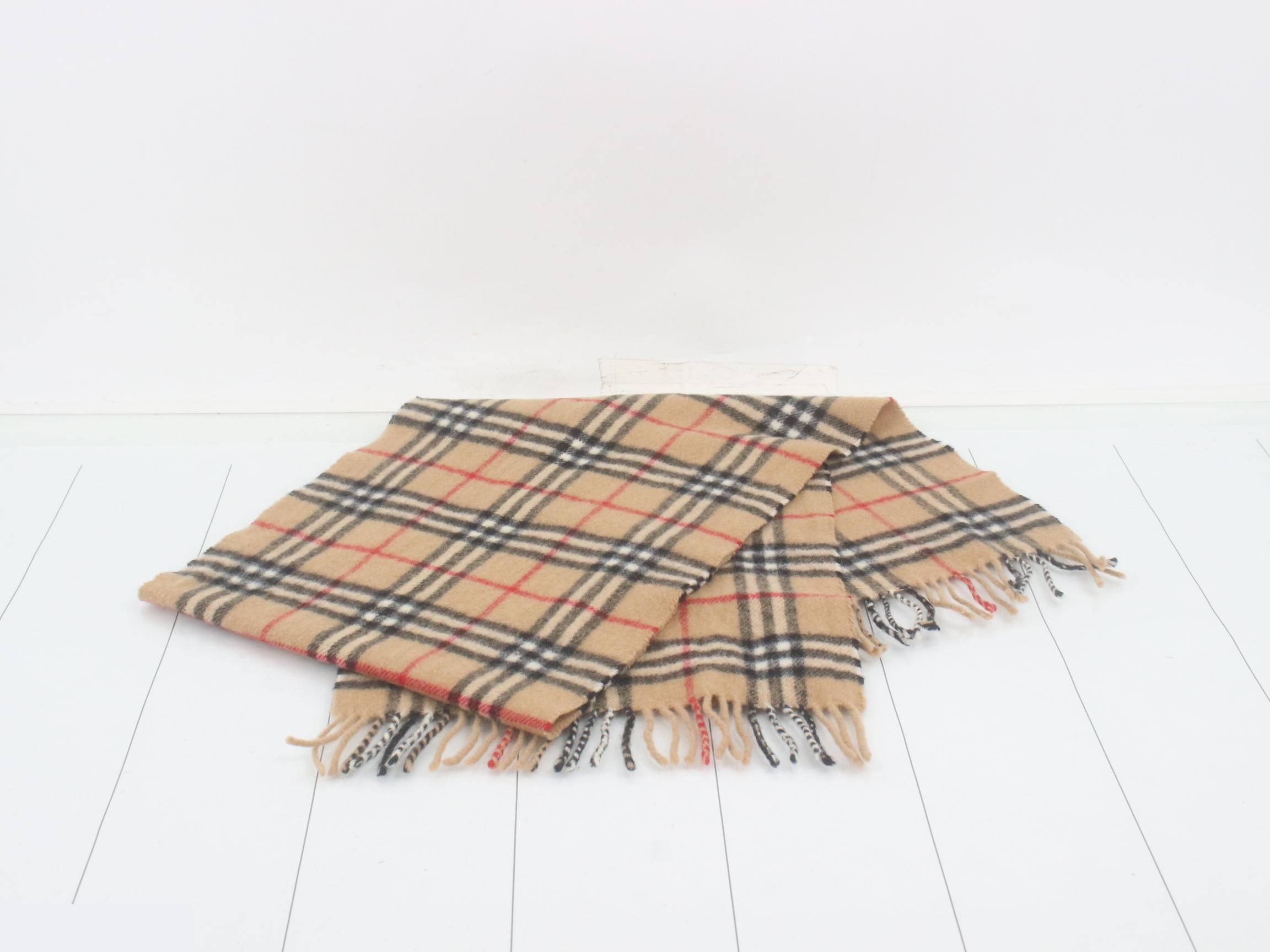 Tag attached, 100% cashmere check scarf — view 3