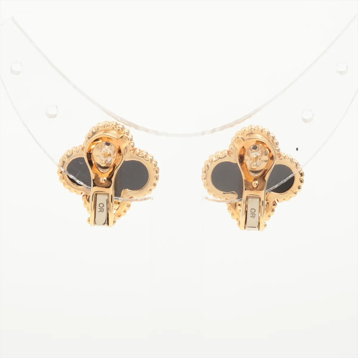 Vintage Alhambra Onyx Earrings, 750 (Yellow Gold), 6.8g, JE255983. Hallmark damaged, post soldered. — view 2