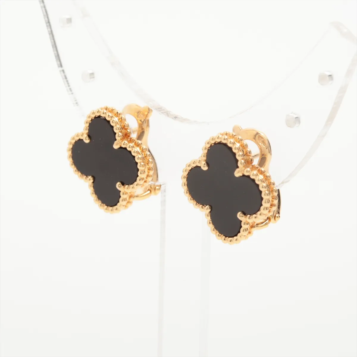 Vintage Alhambra Onyx Earrings, 750 (Yellow Gold), 6.8g, JE255983. Hallmark damaged, post soldered. — view 3
