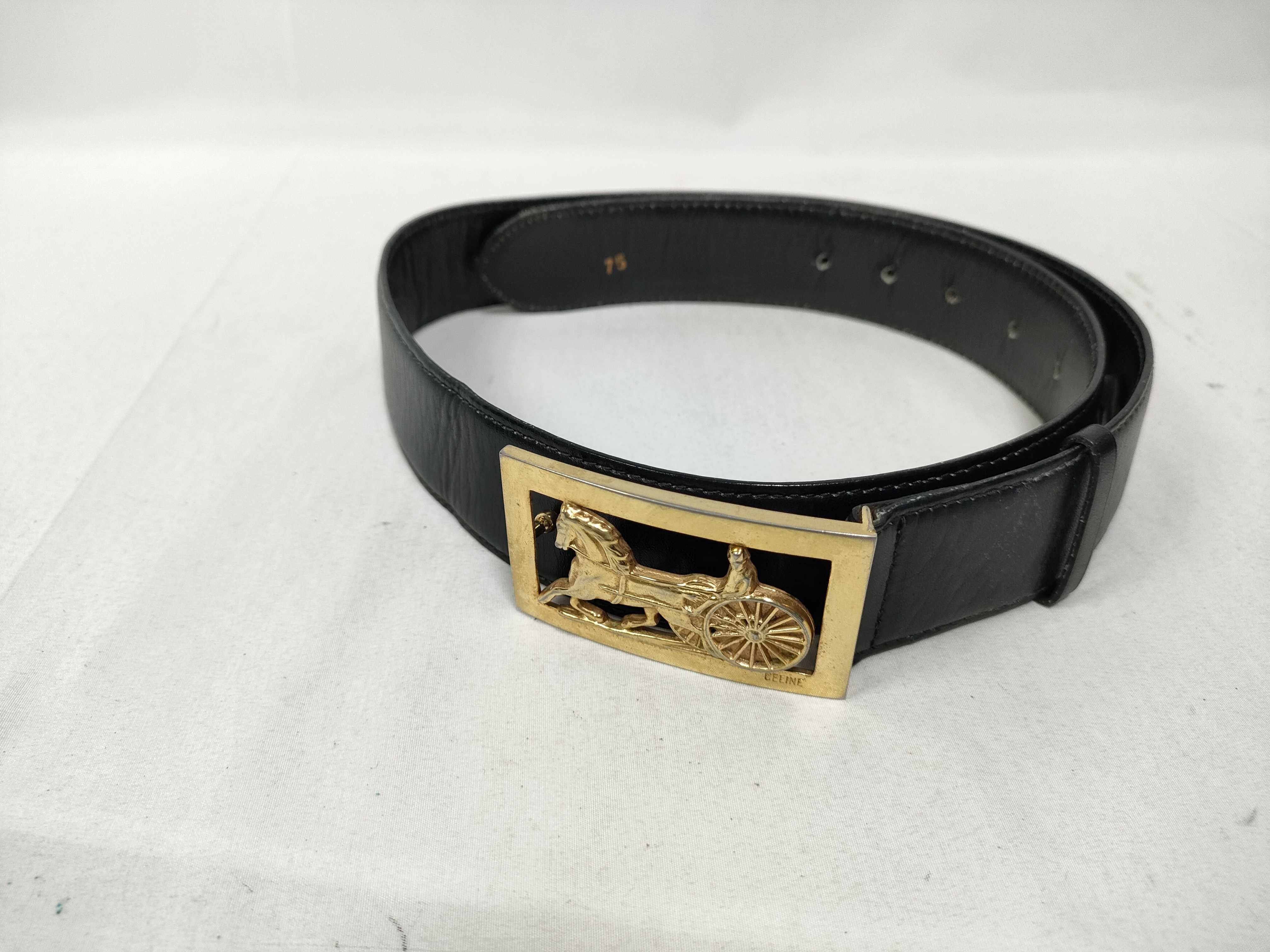 carriage pattern buckle leather belt