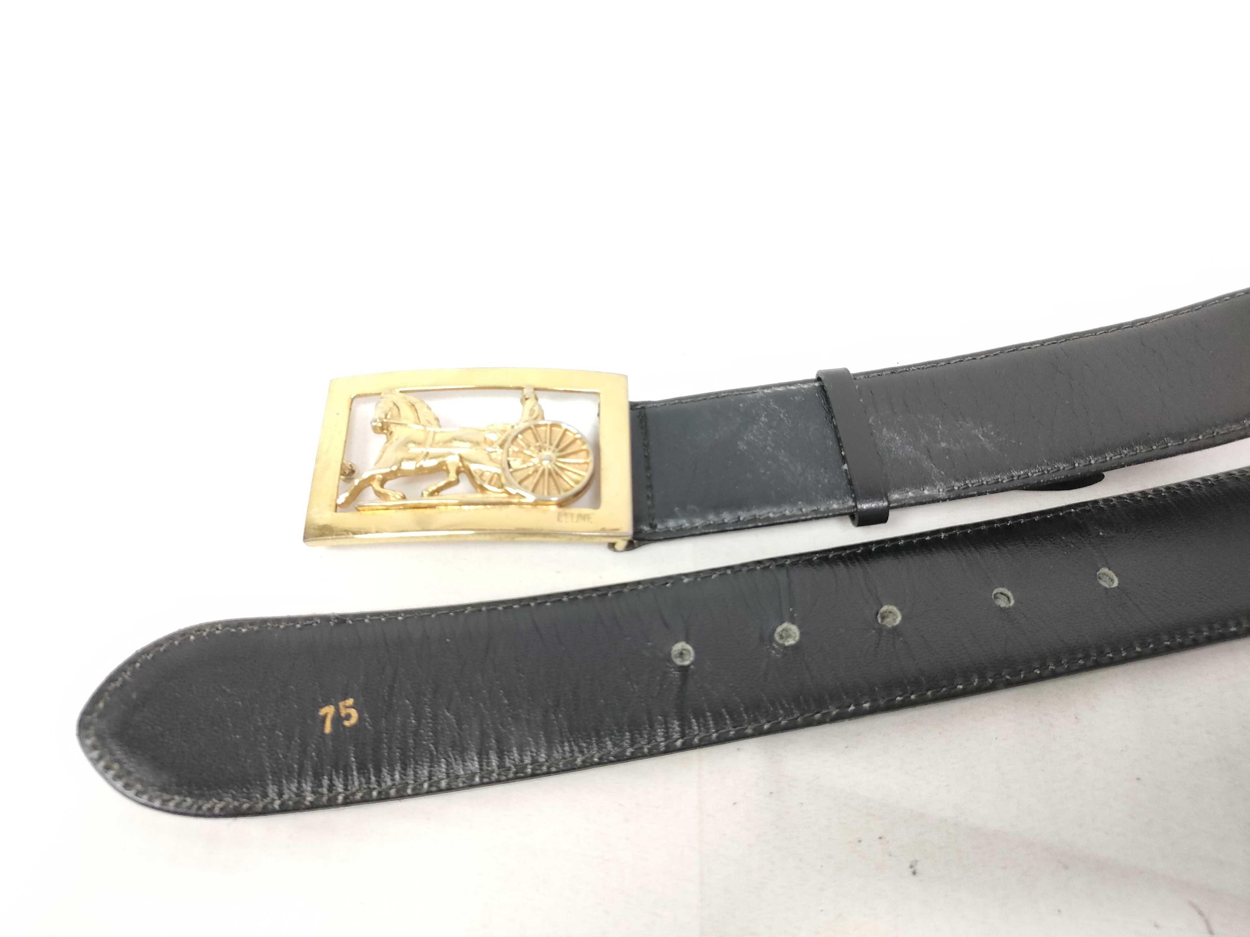 carriage pattern buckle leather belt — view 2