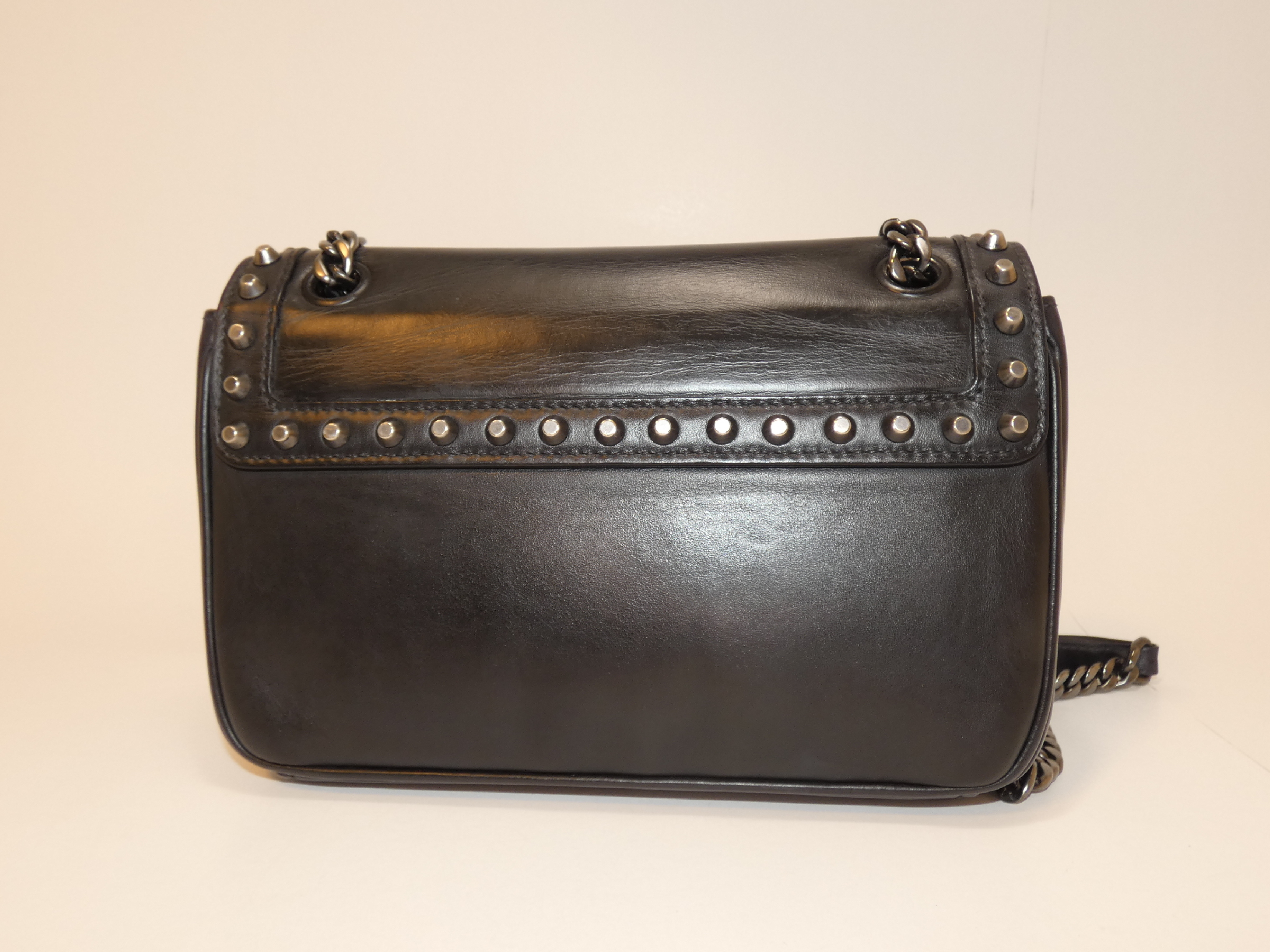 Studded Front Logo Calfskin Black Chain Shoulder Bag — view 2