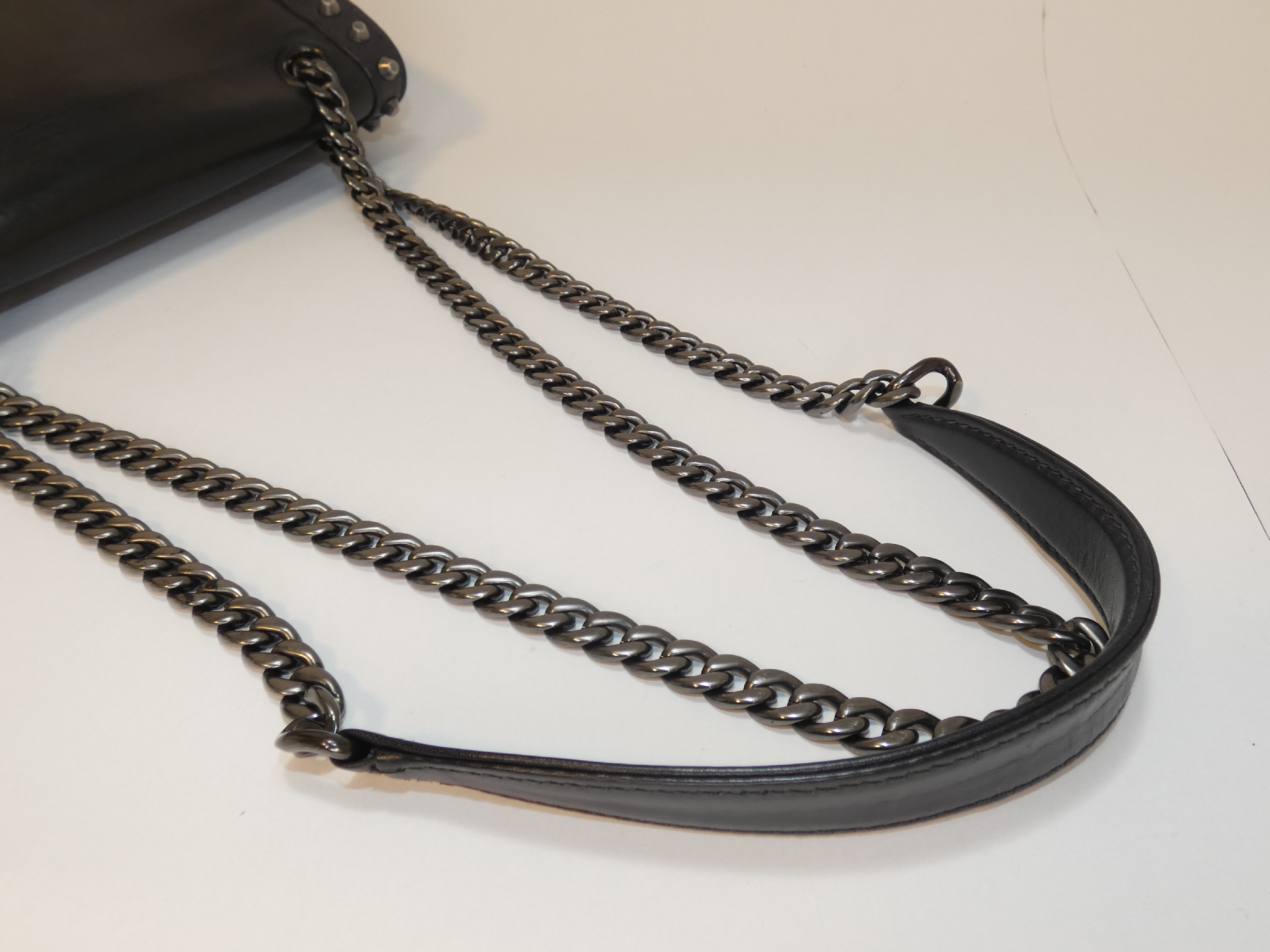 Studded Front Logo Calfskin Black Chain Shoulder Bag — view 4
