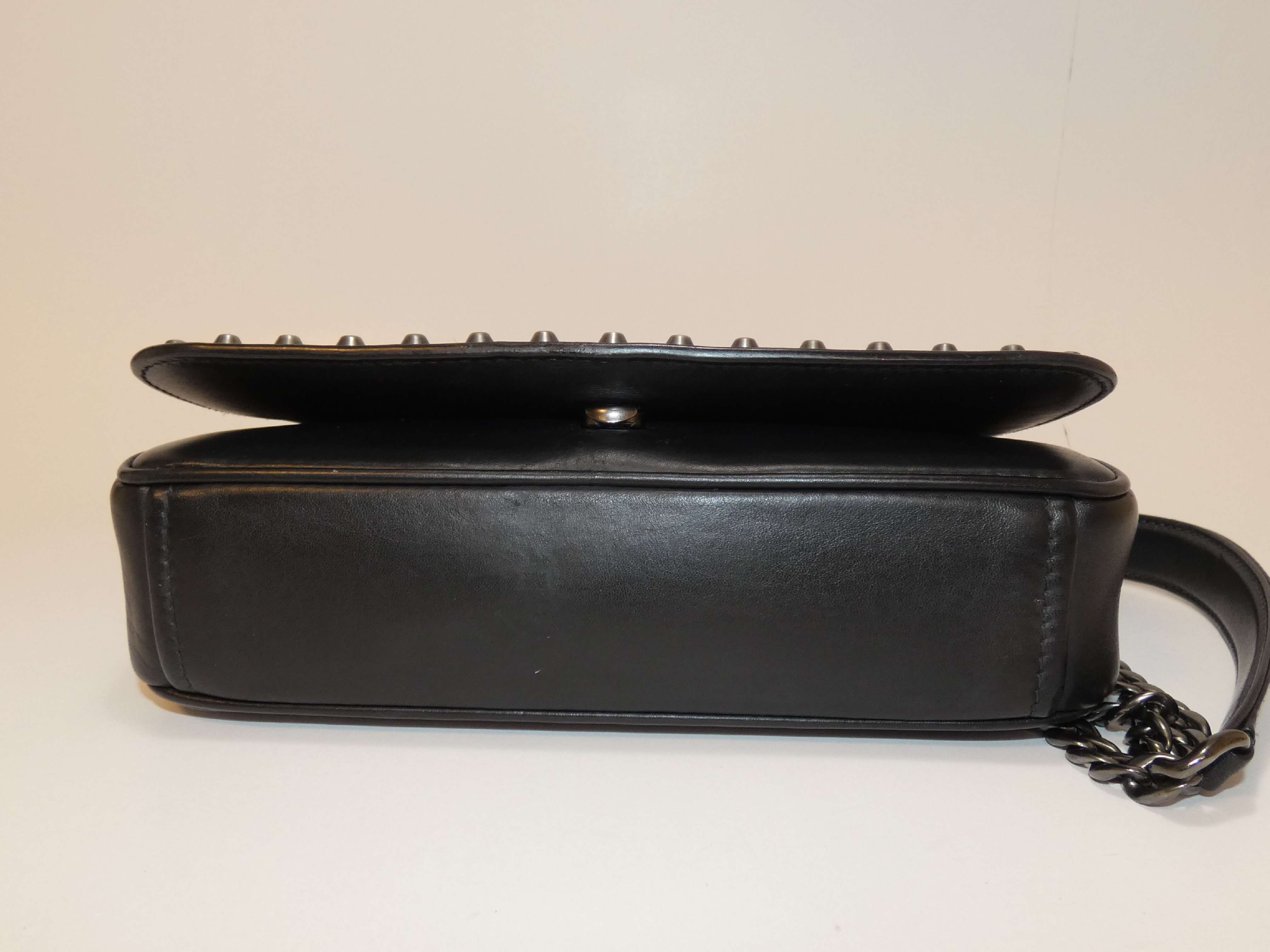 Studded Front Logo Calfskin Black Chain Shoulder Bag — view 6