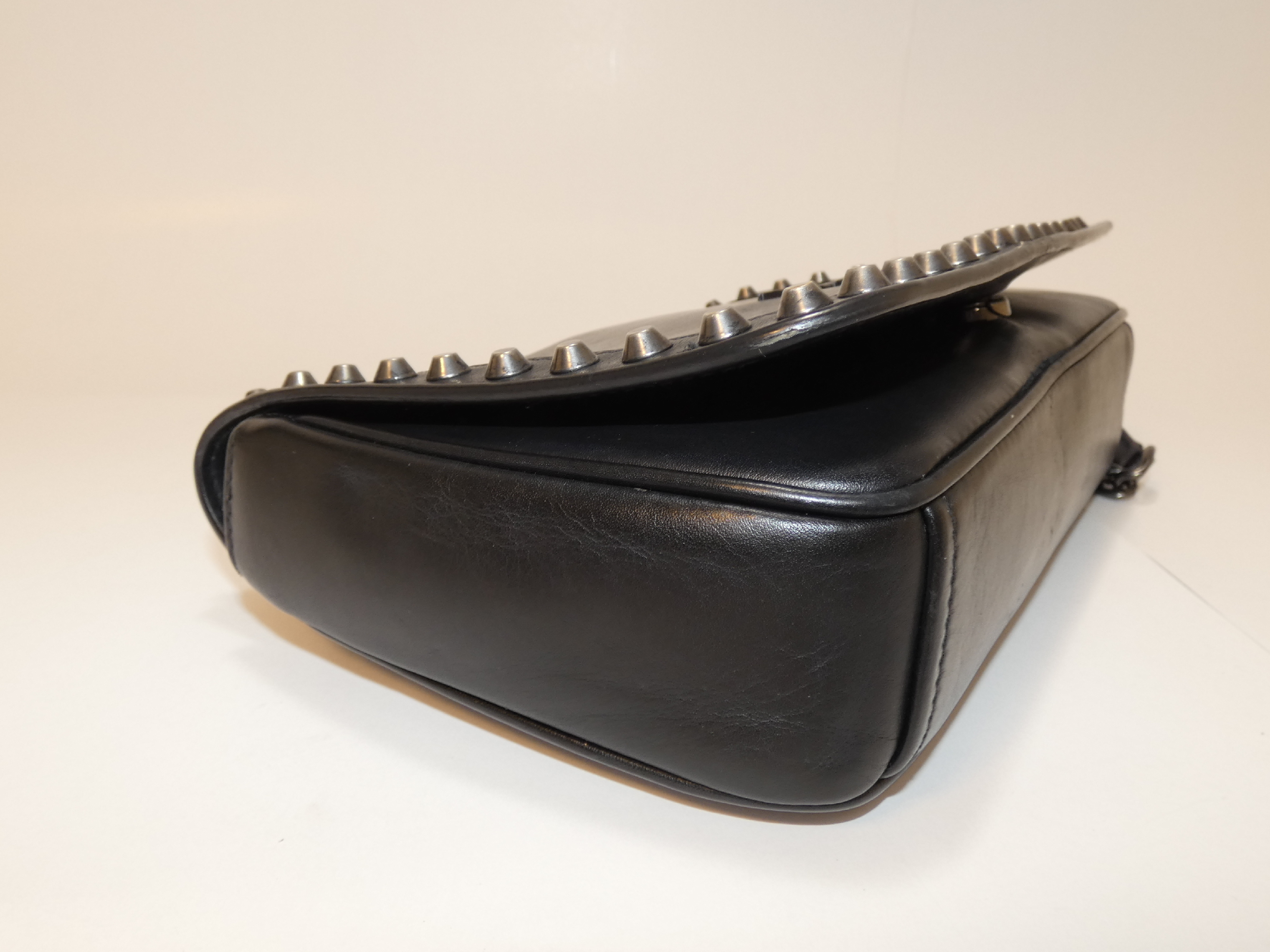 Studded Front Logo Calfskin Black Chain Shoulder Bag — view 7