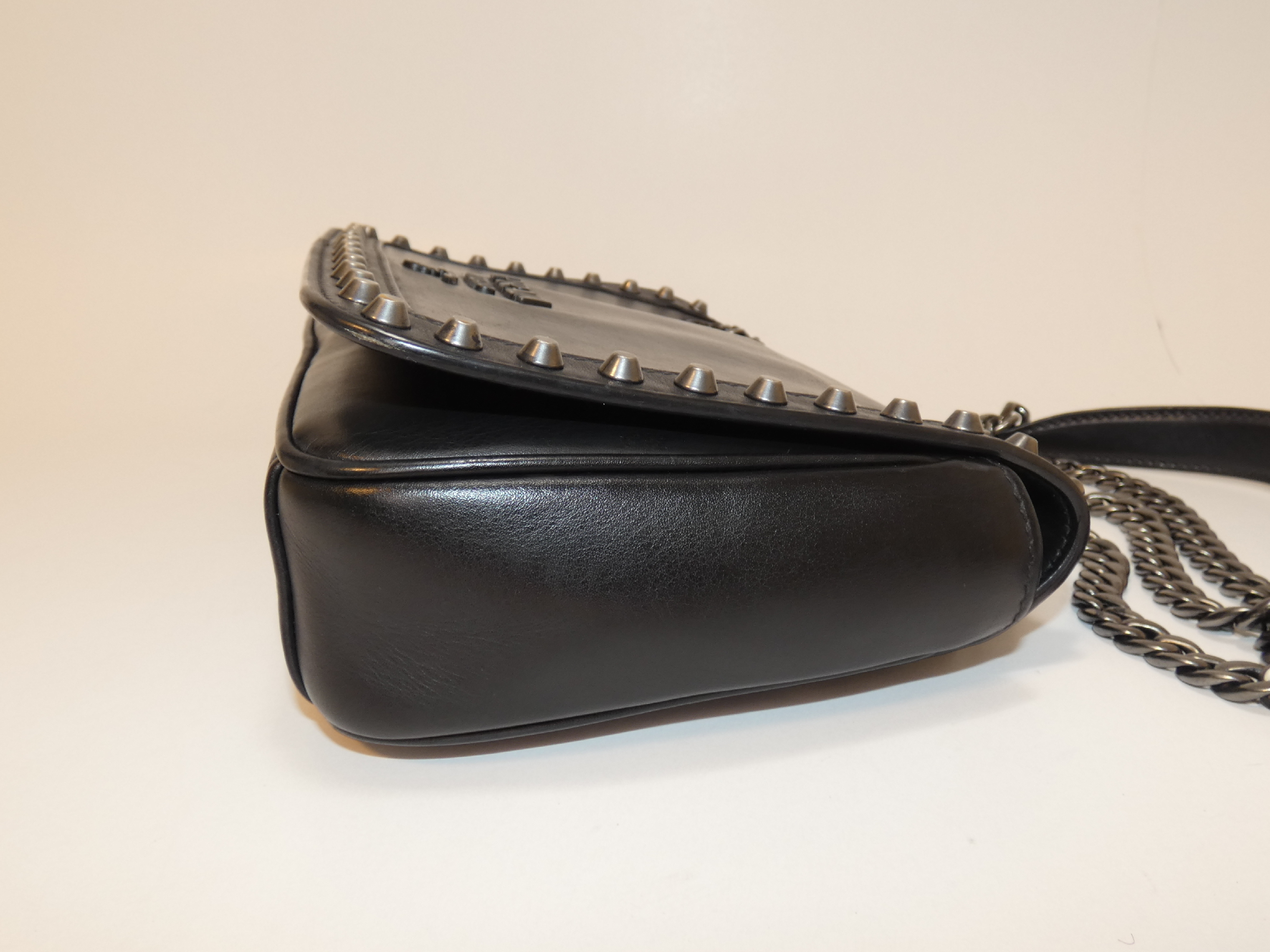 Studded Front Logo Calfskin Black Chain Shoulder Bag — view 8