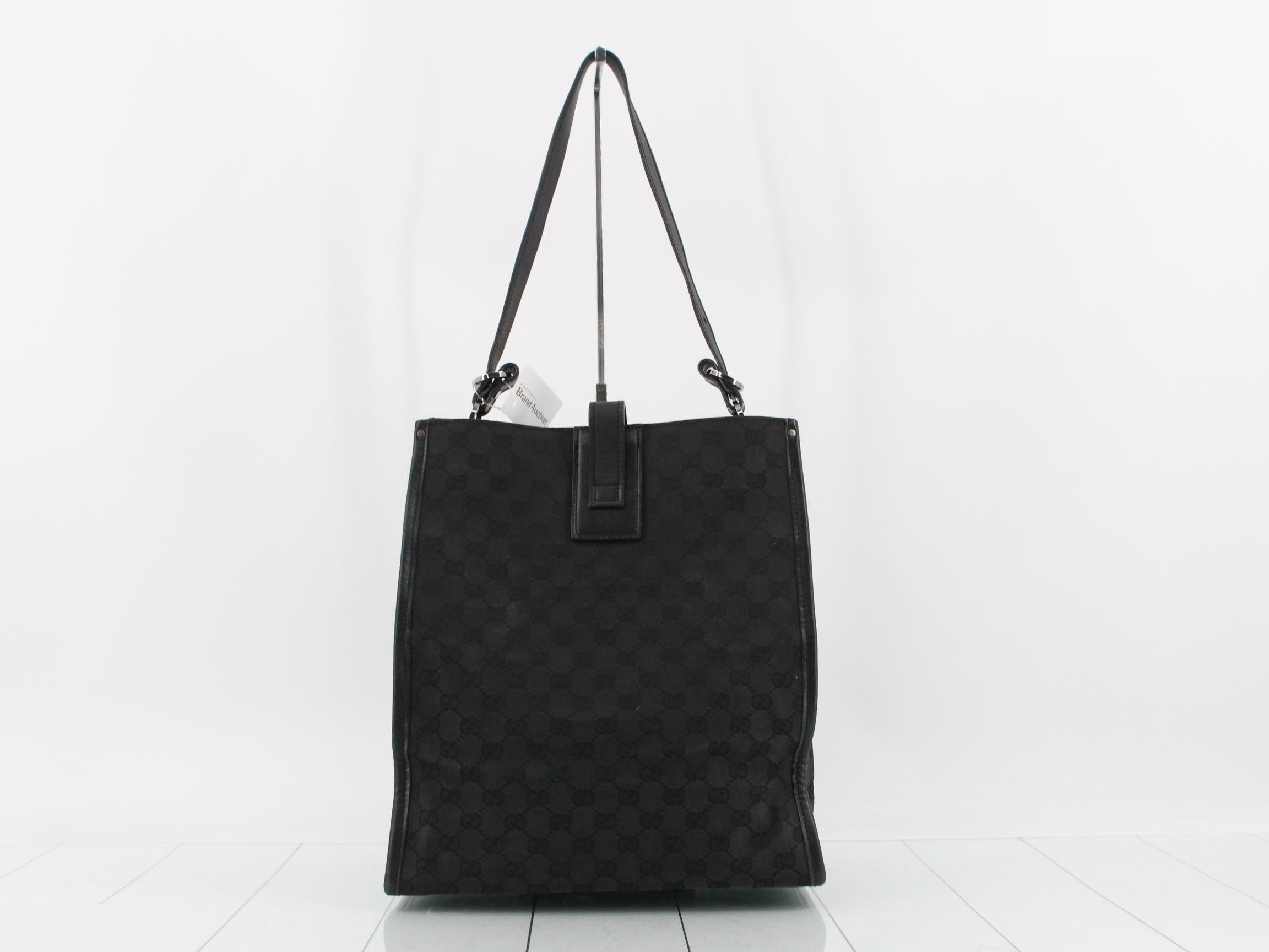 GG Canvas Shoulder Bag, Canvas x Leather, Black, 109101 — view 2