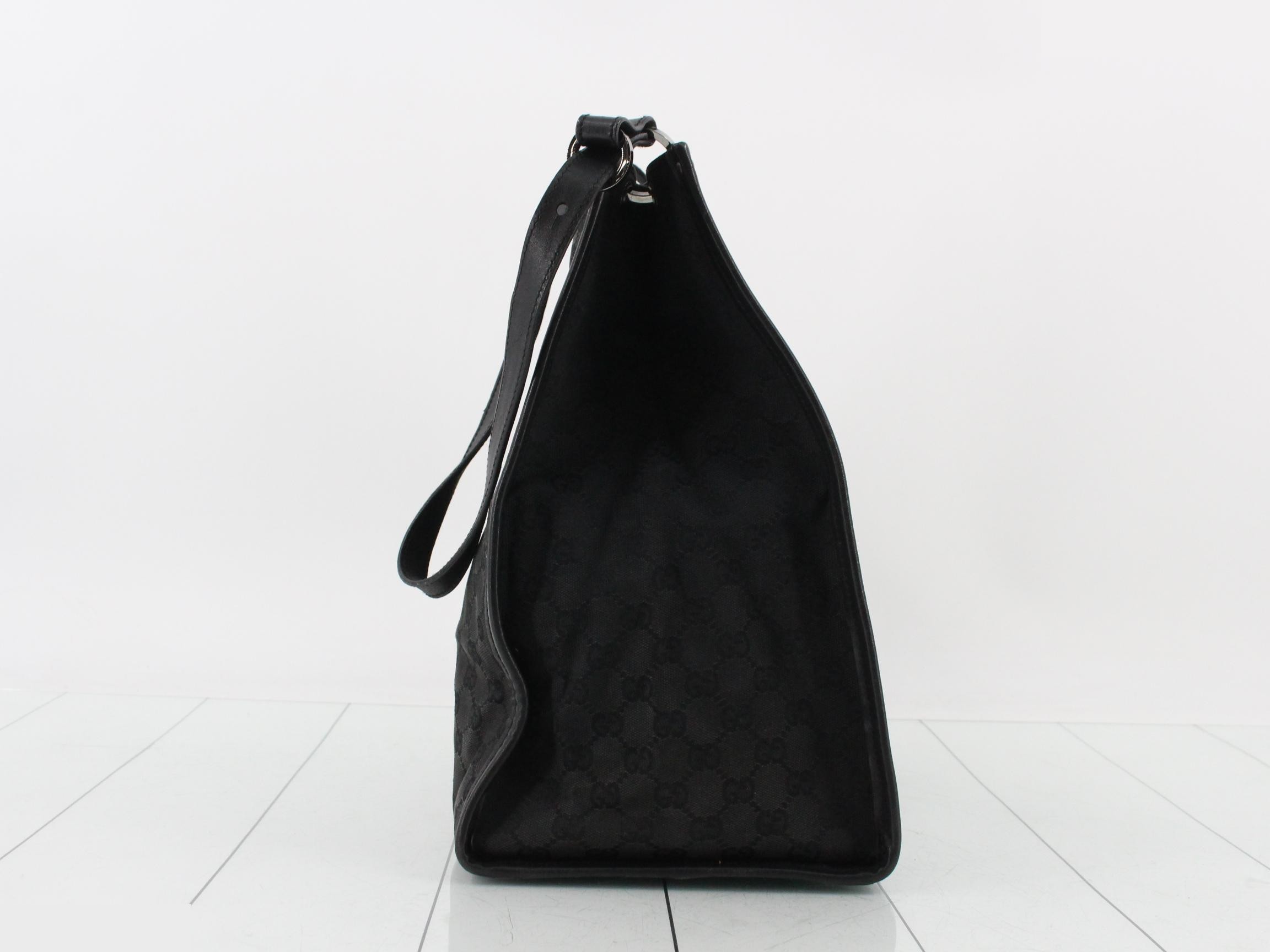 GG Canvas Shoulder Bag, Canvas x Leather, Black, 109101 — view 4