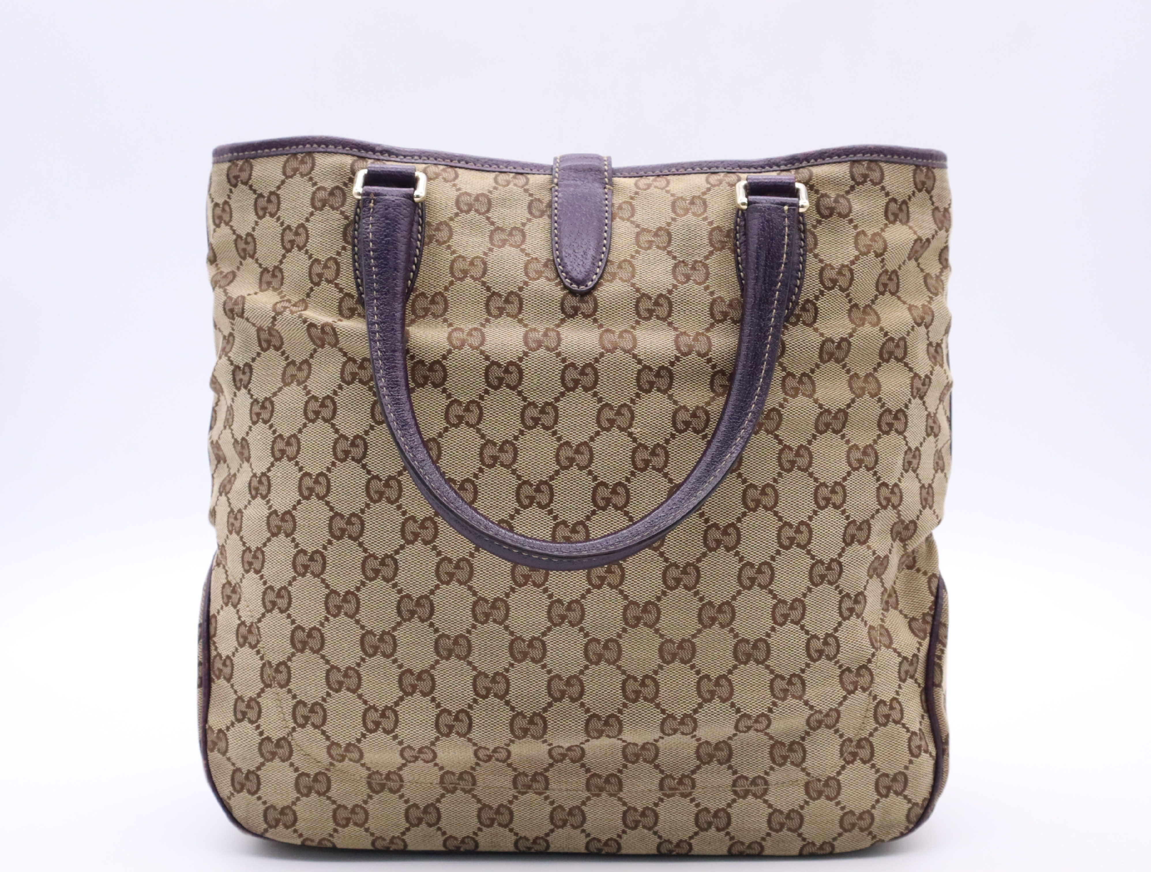 145818GG Canvas New Jackie Tote Bag Beige Purple Gold Hardware Tote Bag — view 2