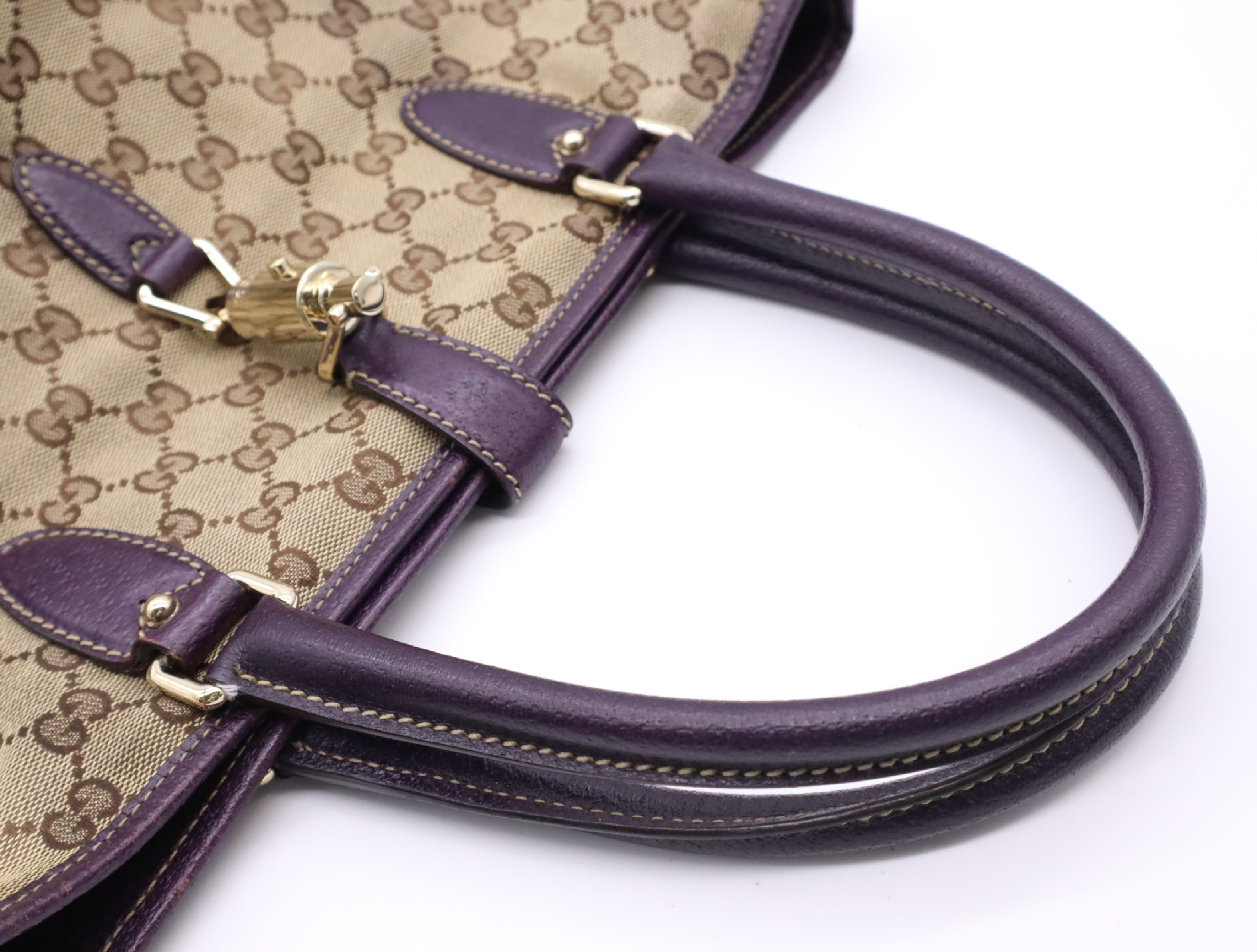 145818GG Canvas New Jackie Tote Bag Beige Purple Gold Hardware Tote Bag — view 12