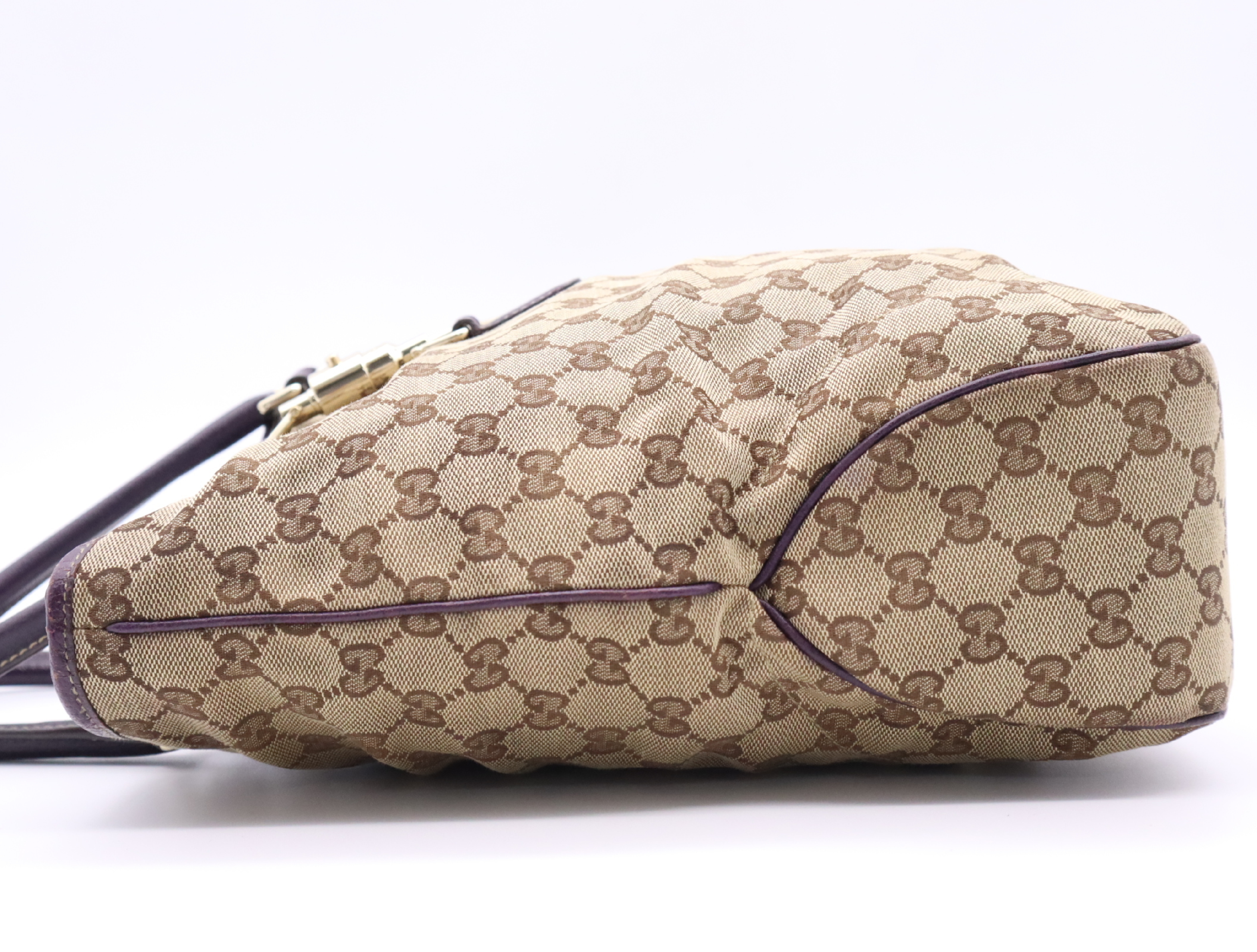 145818GG Canvas New Jackie Tote Bag Beige Purple Gold Hardware Tote Bag — view 3