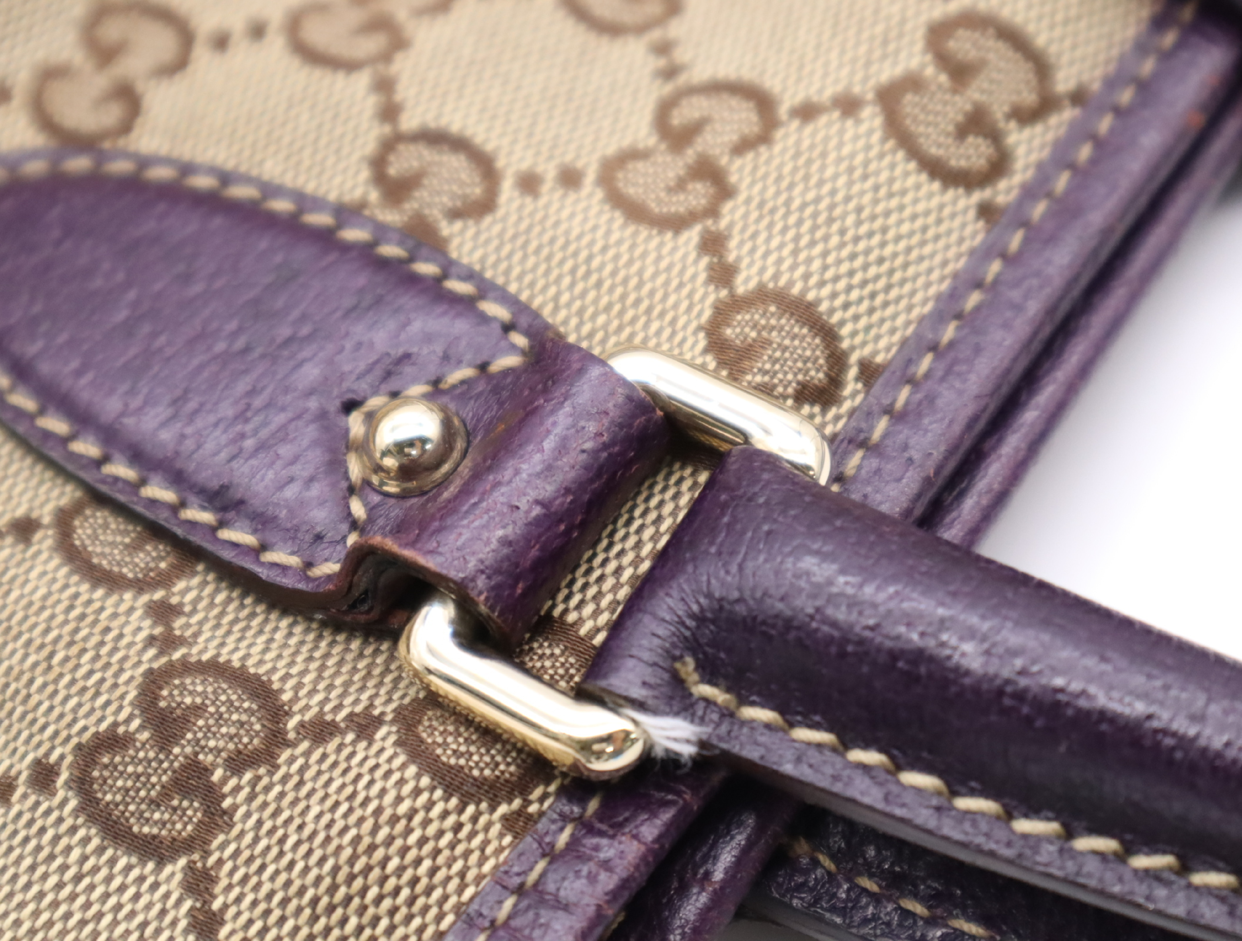 145818GG Canvas New Jackie Tote Bag Beige Purple Gold Hardware Tote Bag — view 9
