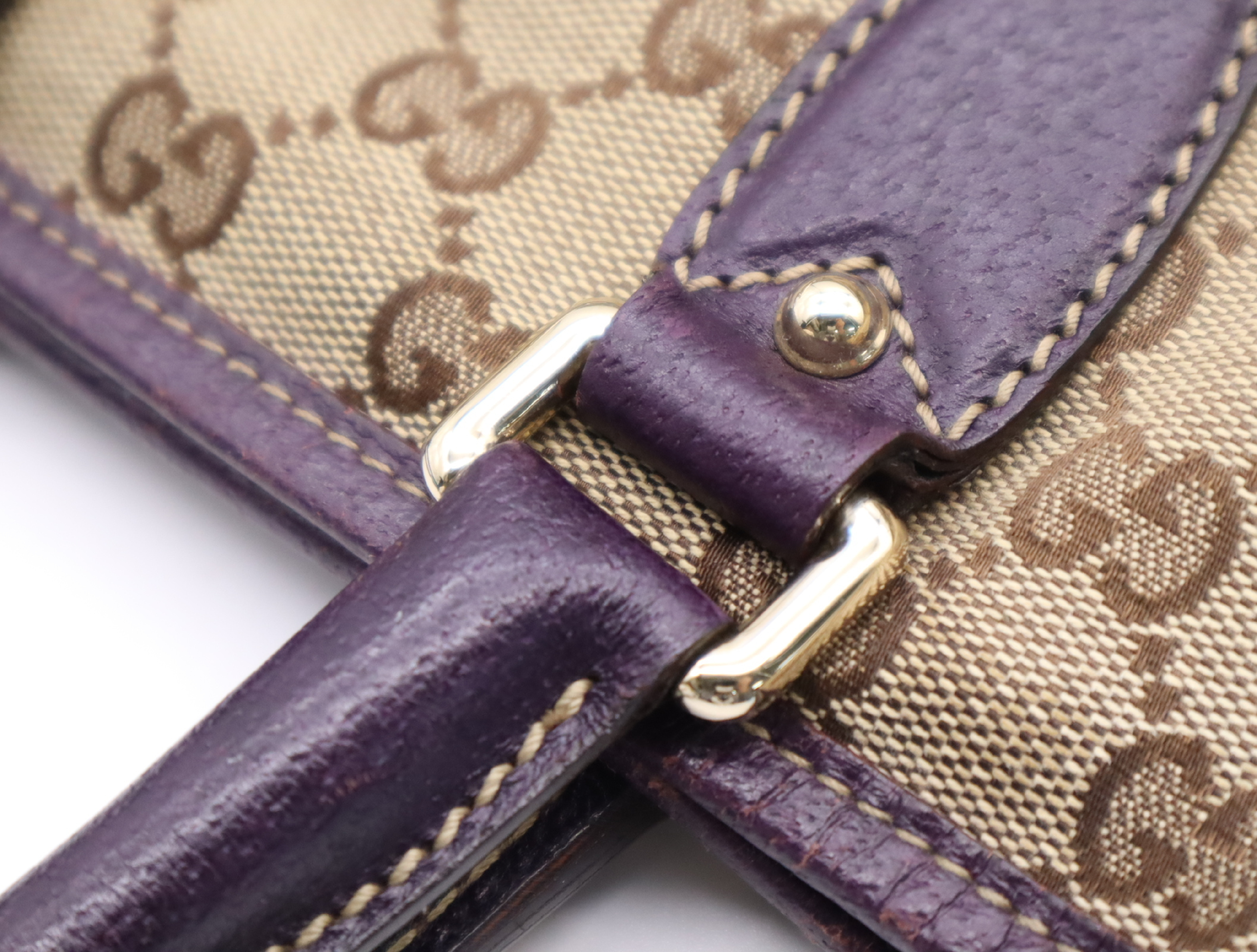145818GG Canvas New Jackie Tote Bag Beige Purple Gold Hardware Tote Bag — view 10
