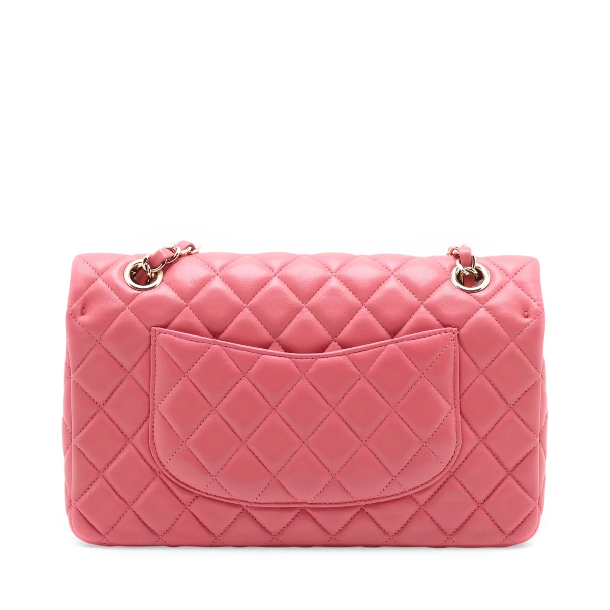Matelassé Lambskin Single Flap Double Chain Bag, Camellia Pearl Pink Gold Hardware, 19203364, serial number in the 19 range. — view 2