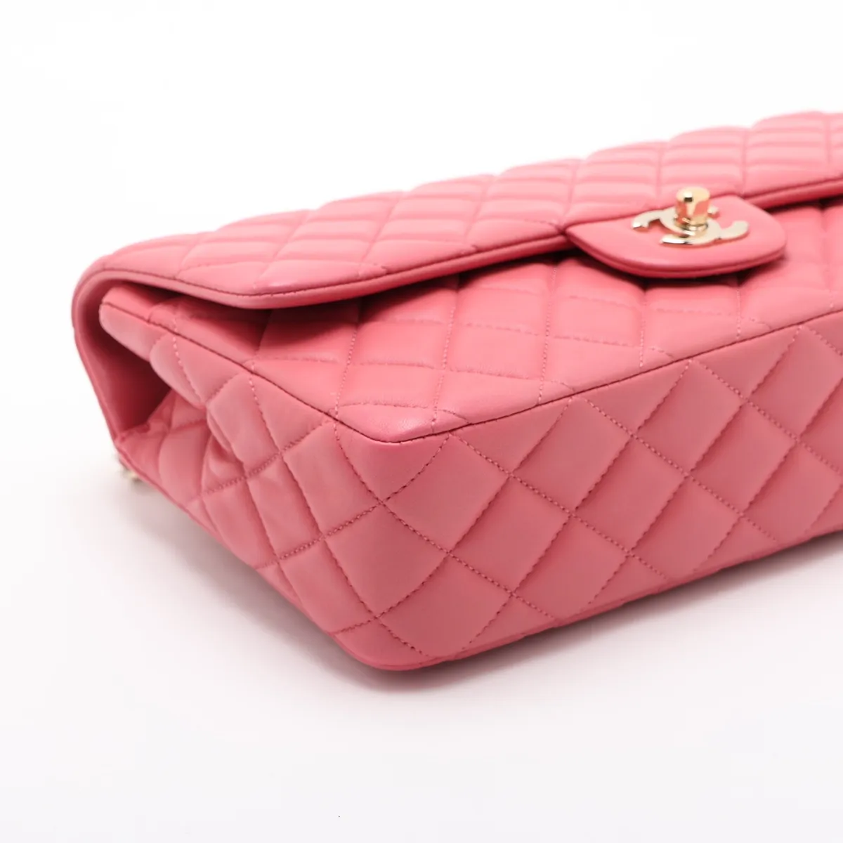 Matelassé Lambskin Single Flap Double Chain Bag, Camellia Pearl Pink Gold Hardware, 19203364, serial number in the 19 range. — view 4