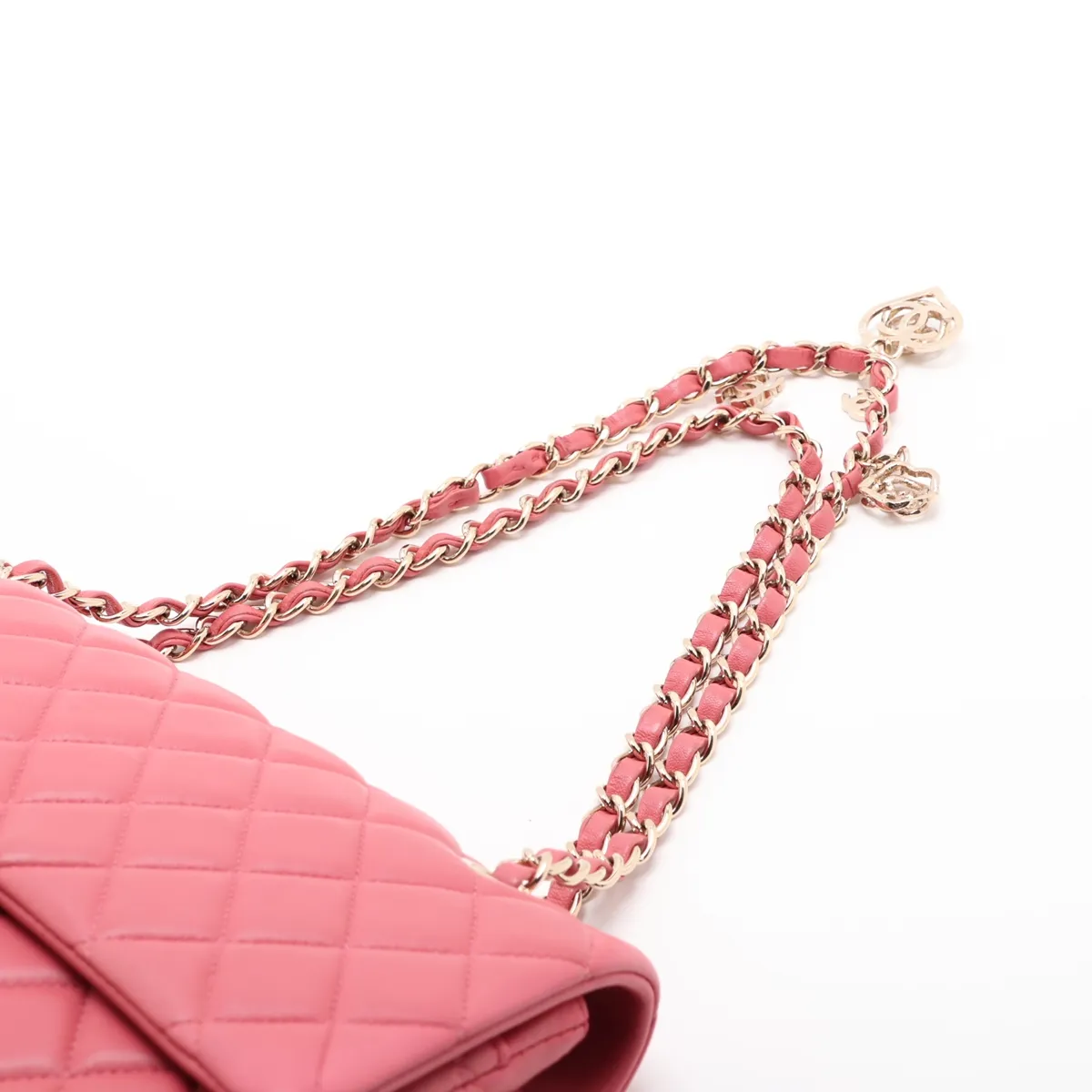 Matelassé Lambskin Single Flap Double Chain Bag, Camellia Pearl Pink Gold Hardware, 19203364, serial number in the 19 range. — view 5