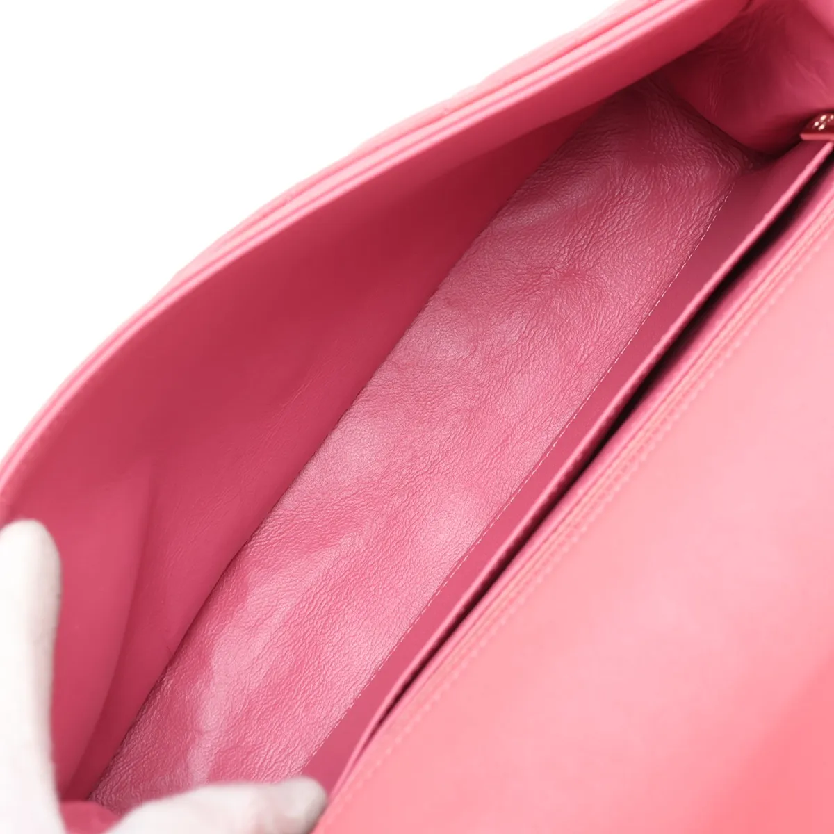 Matelassé Lambskin Single Flap Double Chain Bag, Camellia Pearl Pink Gold Hardware, 19203364, serial number in the 19 range. — view 6