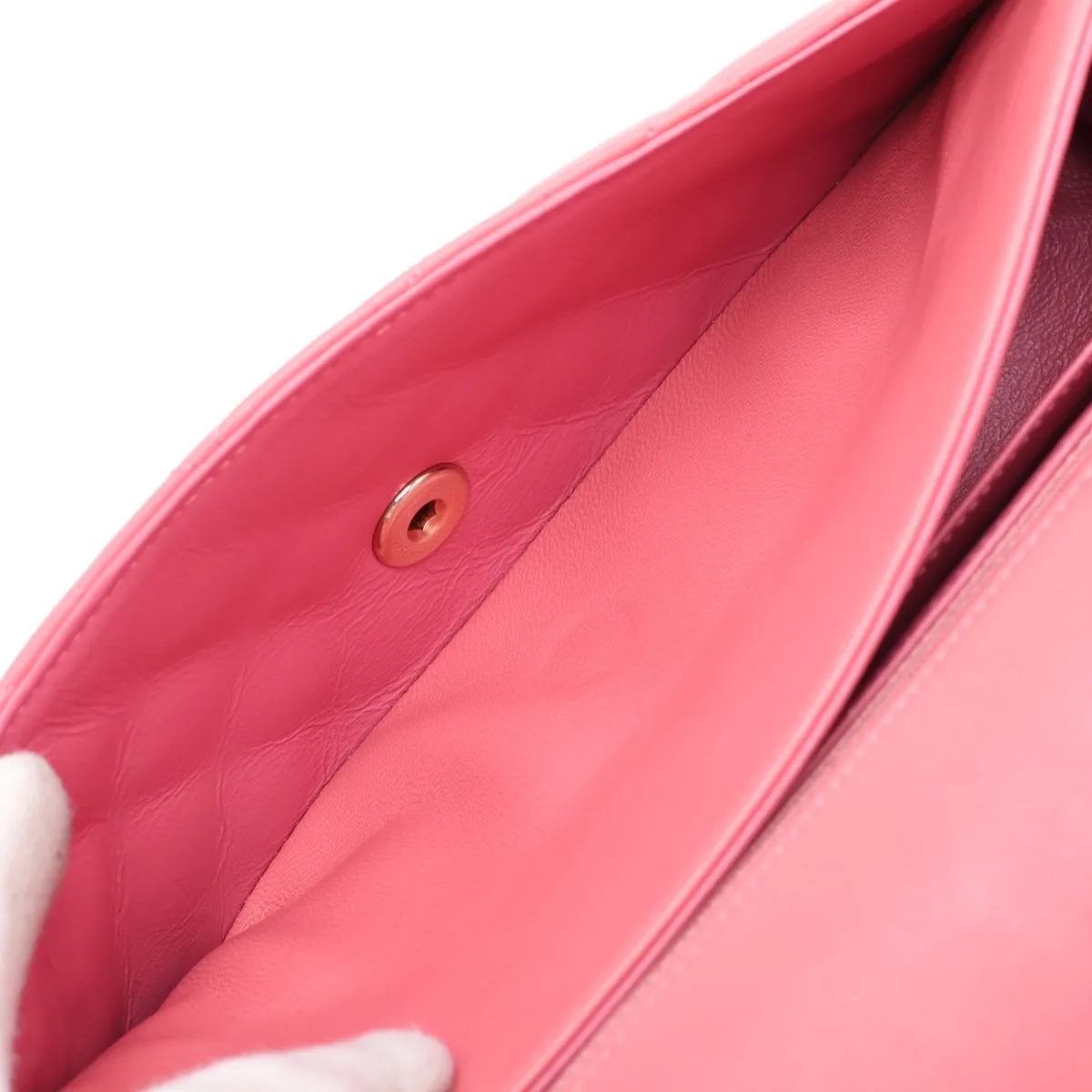 Matelassé Lambskin Single Flap Double Chain Bag, Camellia Pearl Pink Gold Hardware, 19203364, serial number in the 19 range. — view 7
