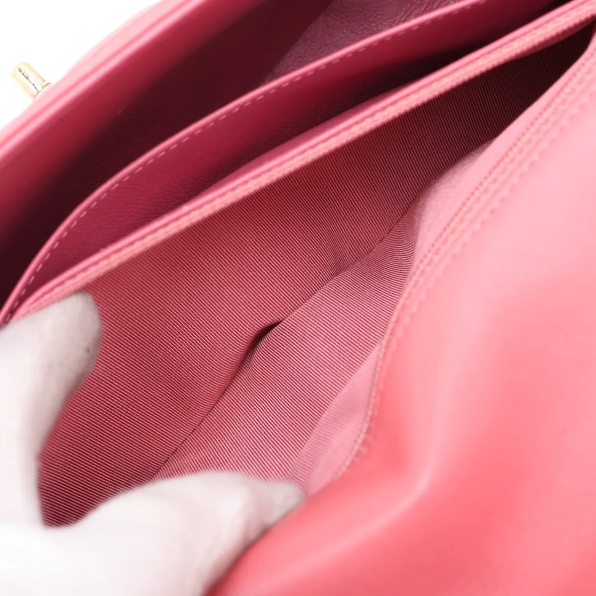 Matelassé Lambskin Single Flap Double Chain Bag, Camellia Pearl Pink Gold Hardware, 19203364, serial number in the 19 range. — view 9