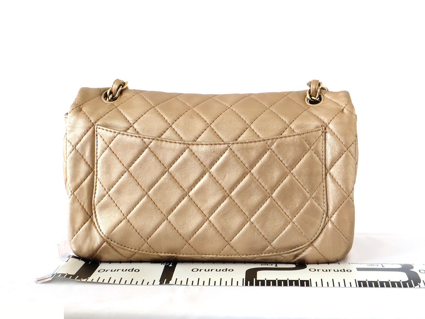 Matelassé Lambskin Double Chain Shoulder Bag, Gold — view 2