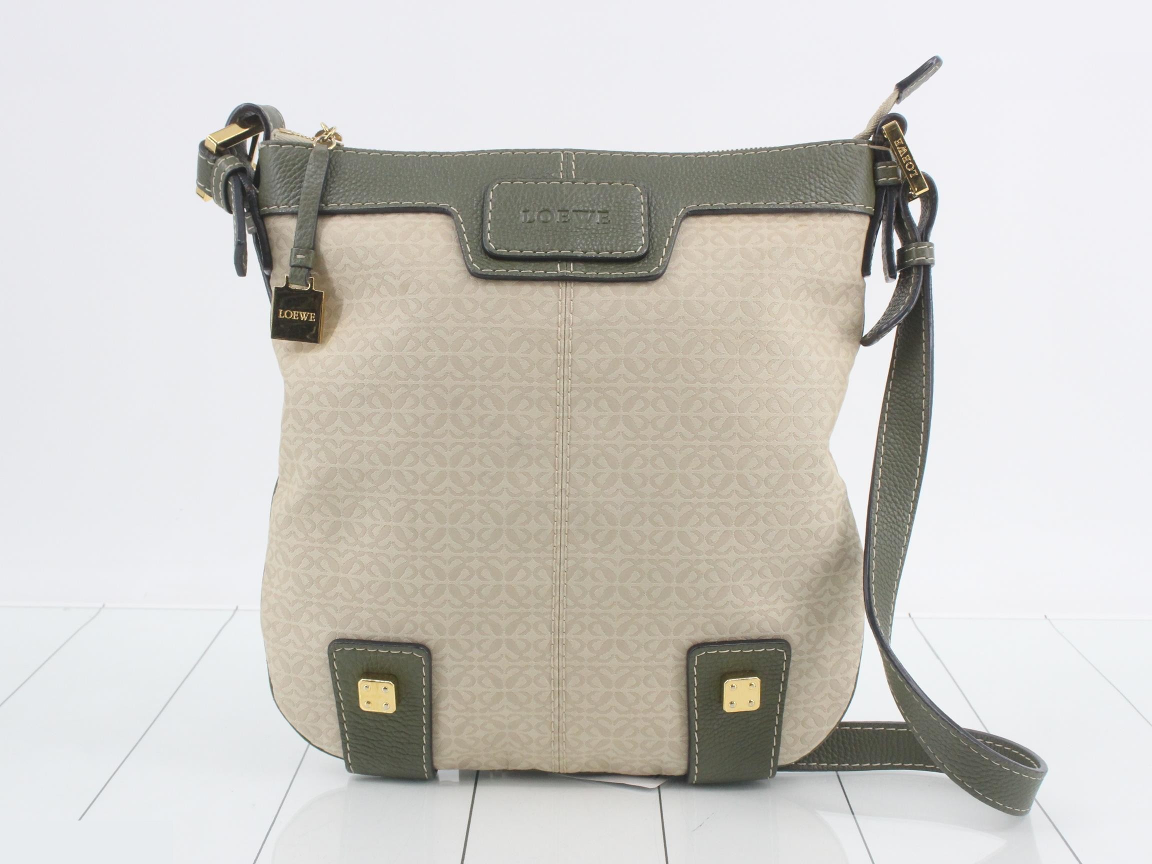 Leather and canvas combination shoulder bag