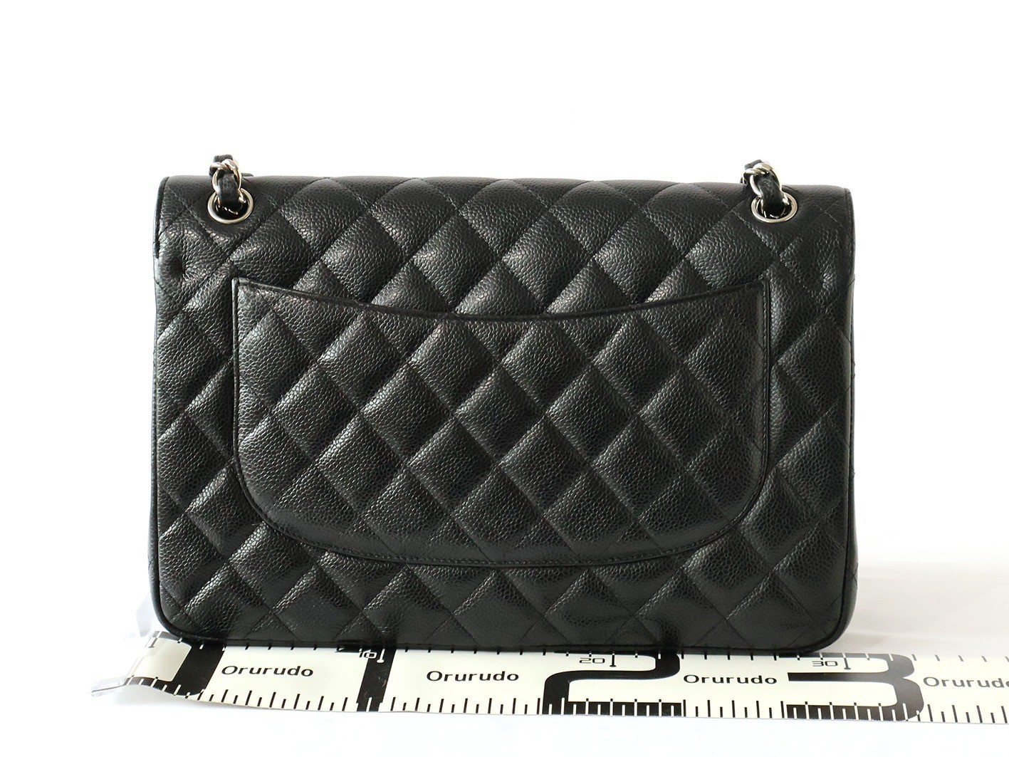 Caviar leather large matelassé double flap double chain shoulder bag, black — view 2