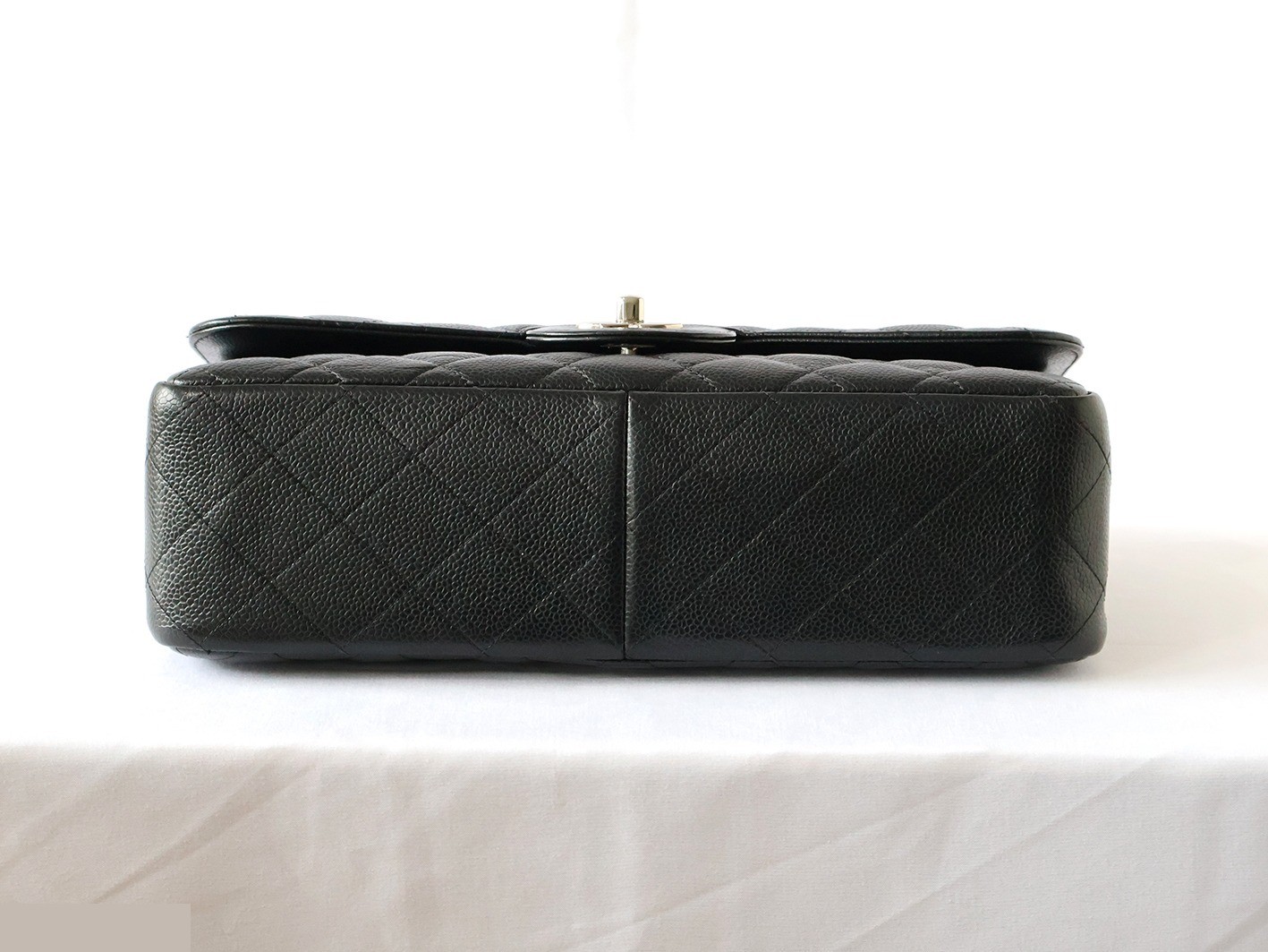 Caviar leather large matelassé double flap double chain shoulder bag, black — view 5