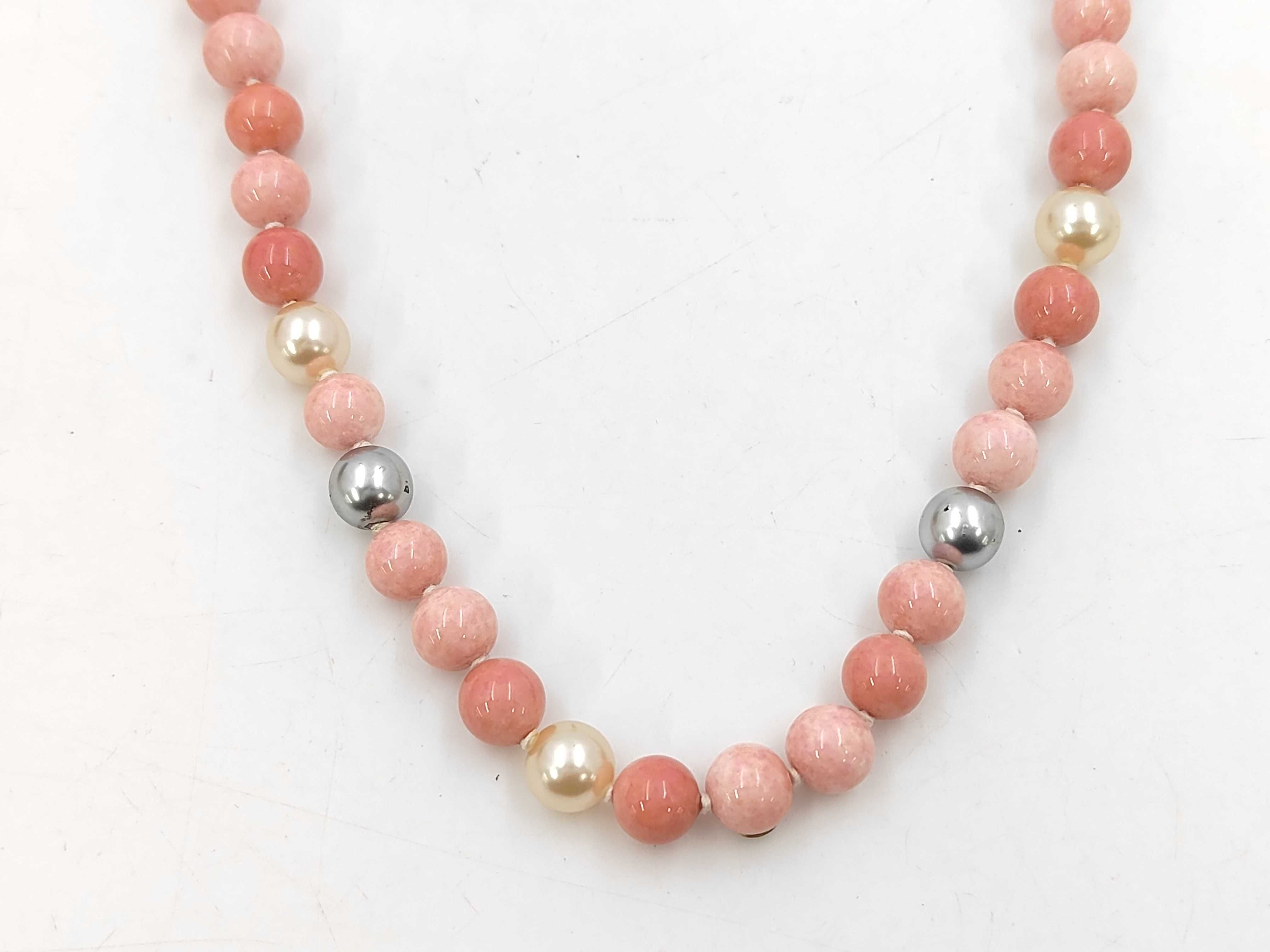Natural Stone Long Necklace Pink Coco Mark Ribbon 03P Necklace — view 3