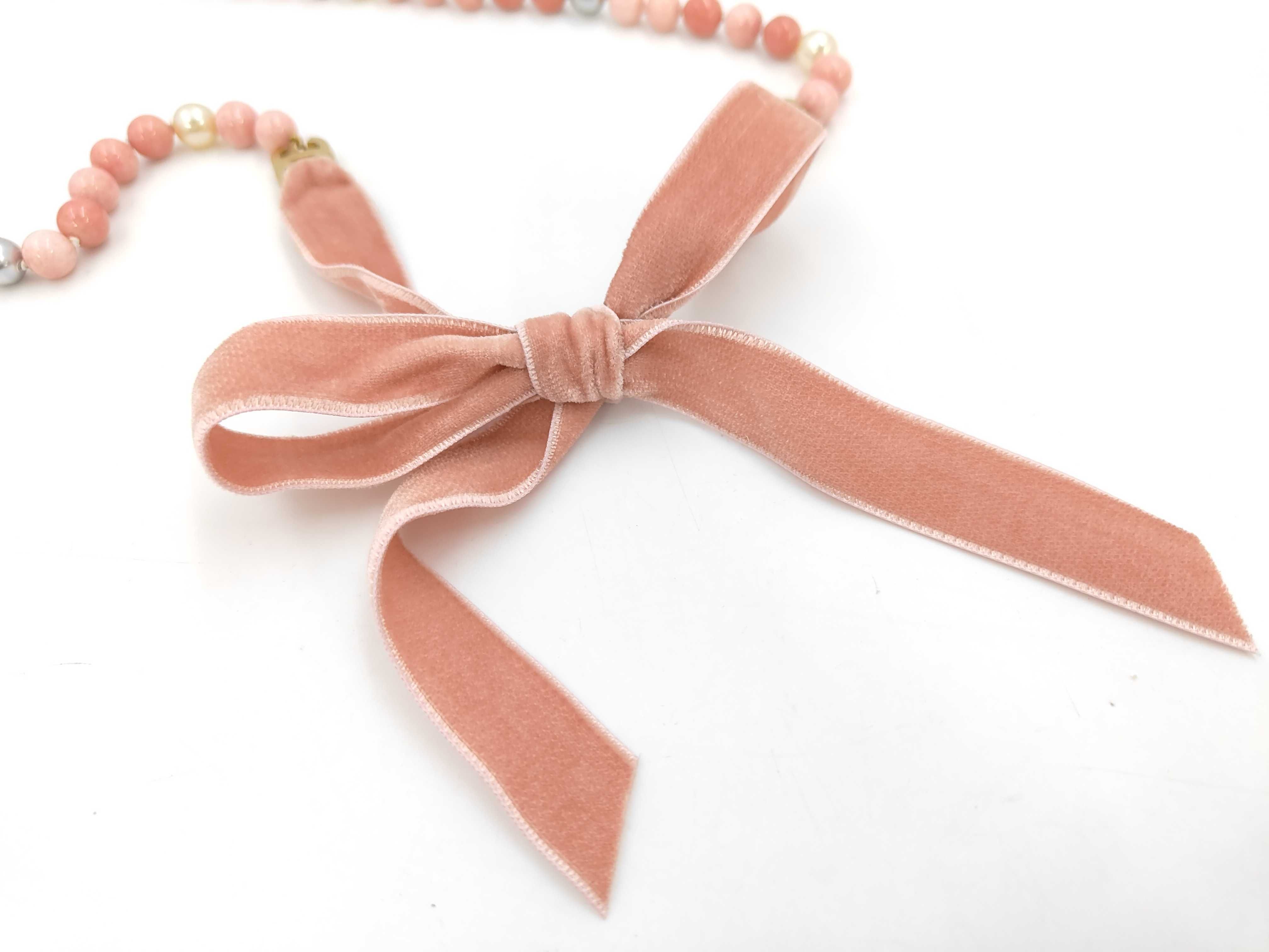Natural Stone Long Necklace Pink Coco Mark Ribbon 03P Necklace — view 5