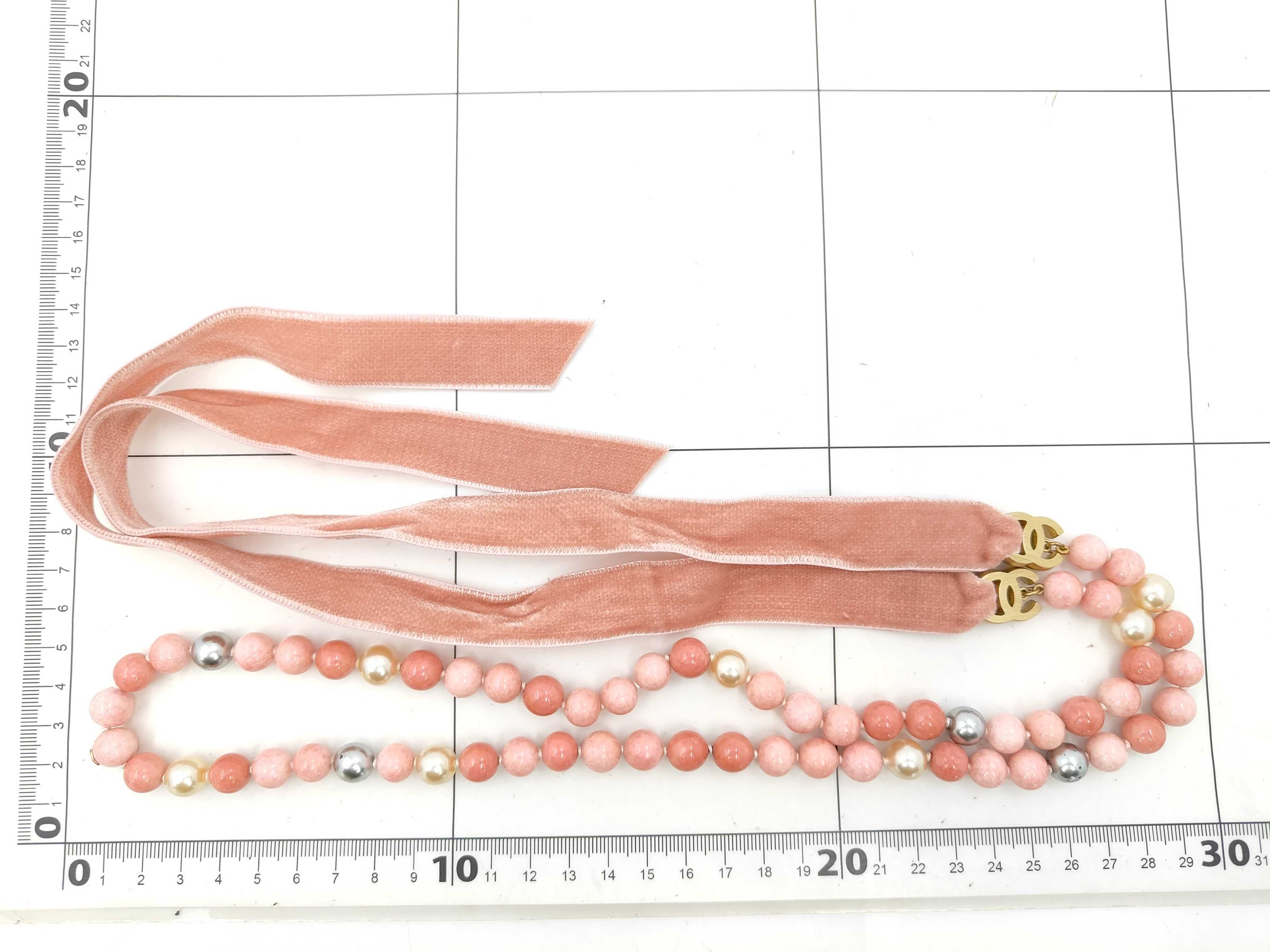 Natural Stone Long Necklace Pink Coco Mark Ribbon 03P Necklace — view 6