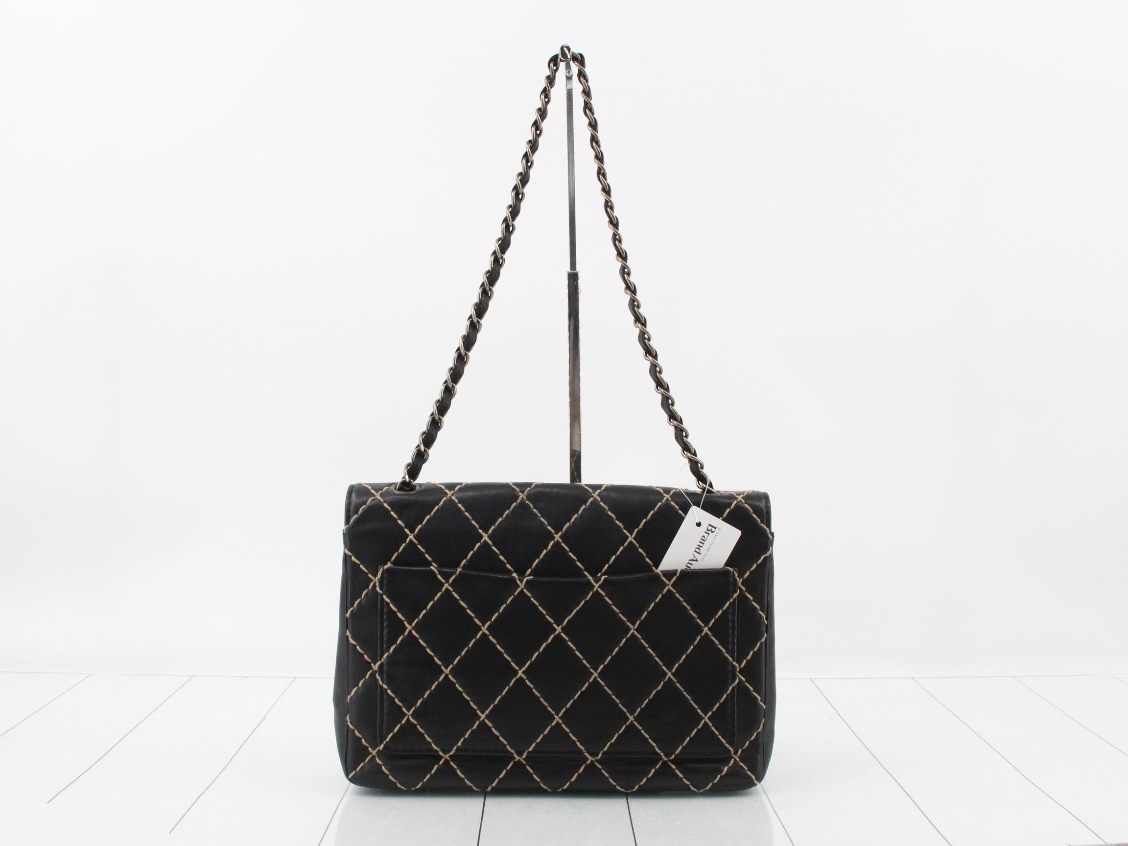 Wild Stitch Leather Chain Shoulder Bag, Black — view 2