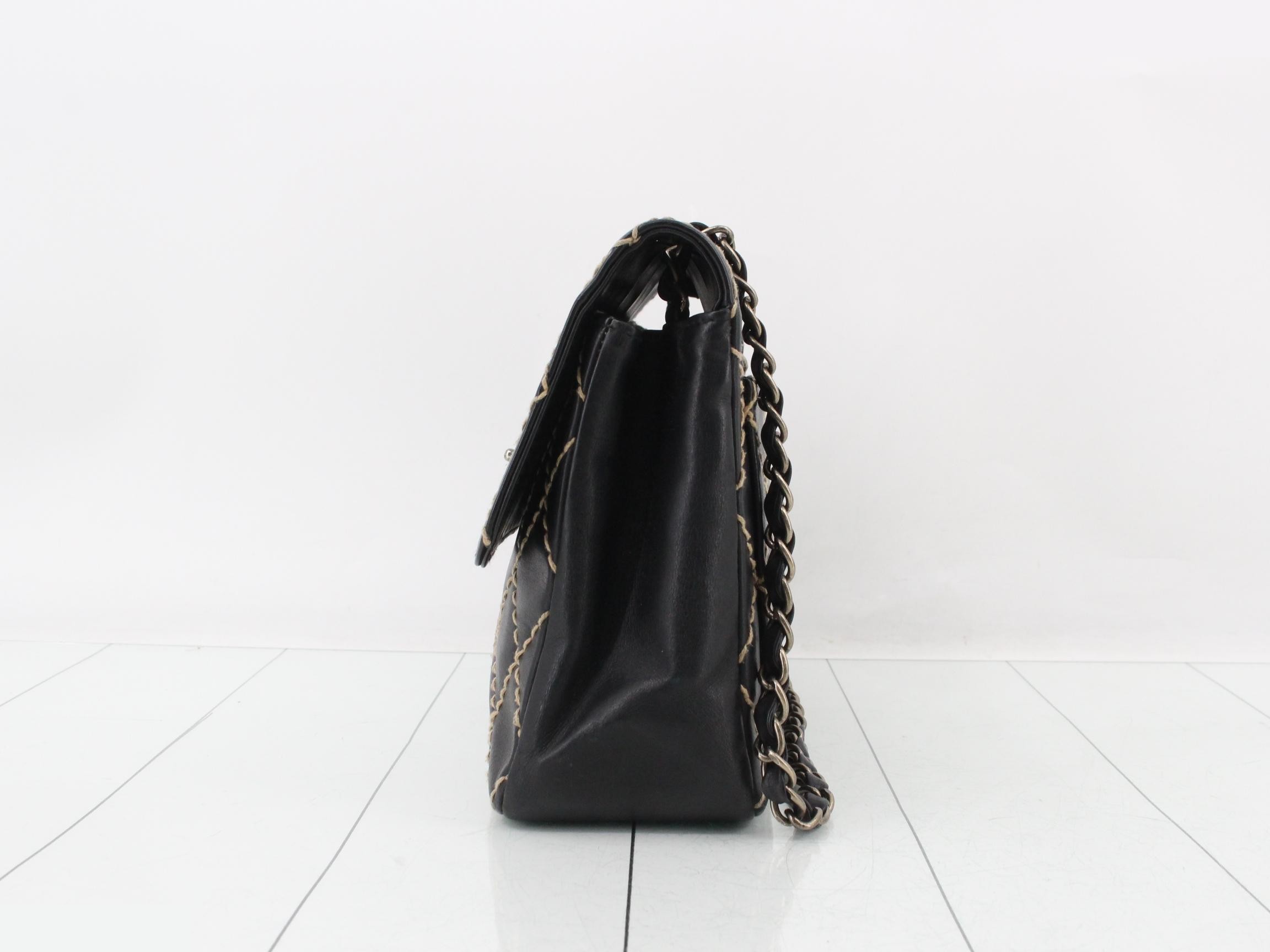 Wild Stitch Leather Chain Shoulder Bag, Black — view 3