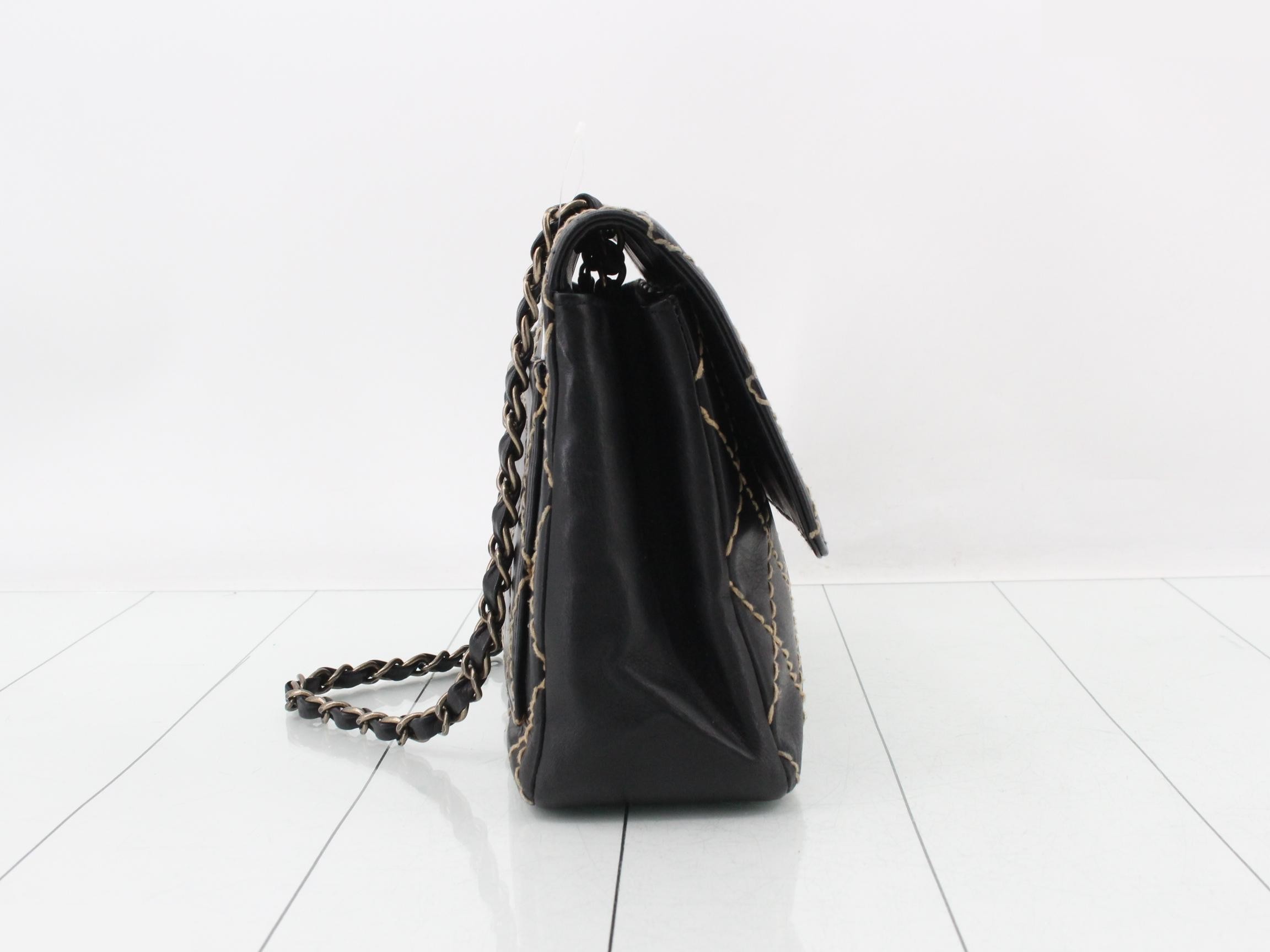 Wild Stitch Leather Chain Shoulder Bag, Black — view 4