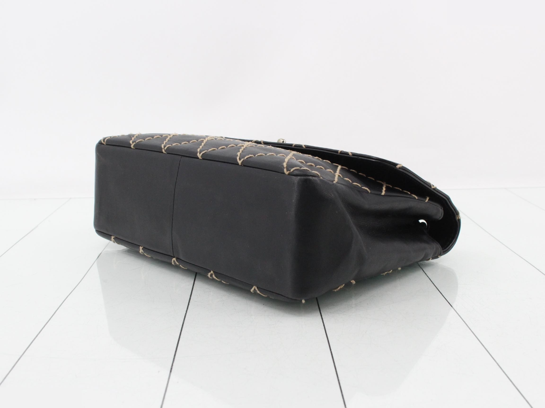 Wild Stitch Leather Chain Shoulder Bag, Black — view 6