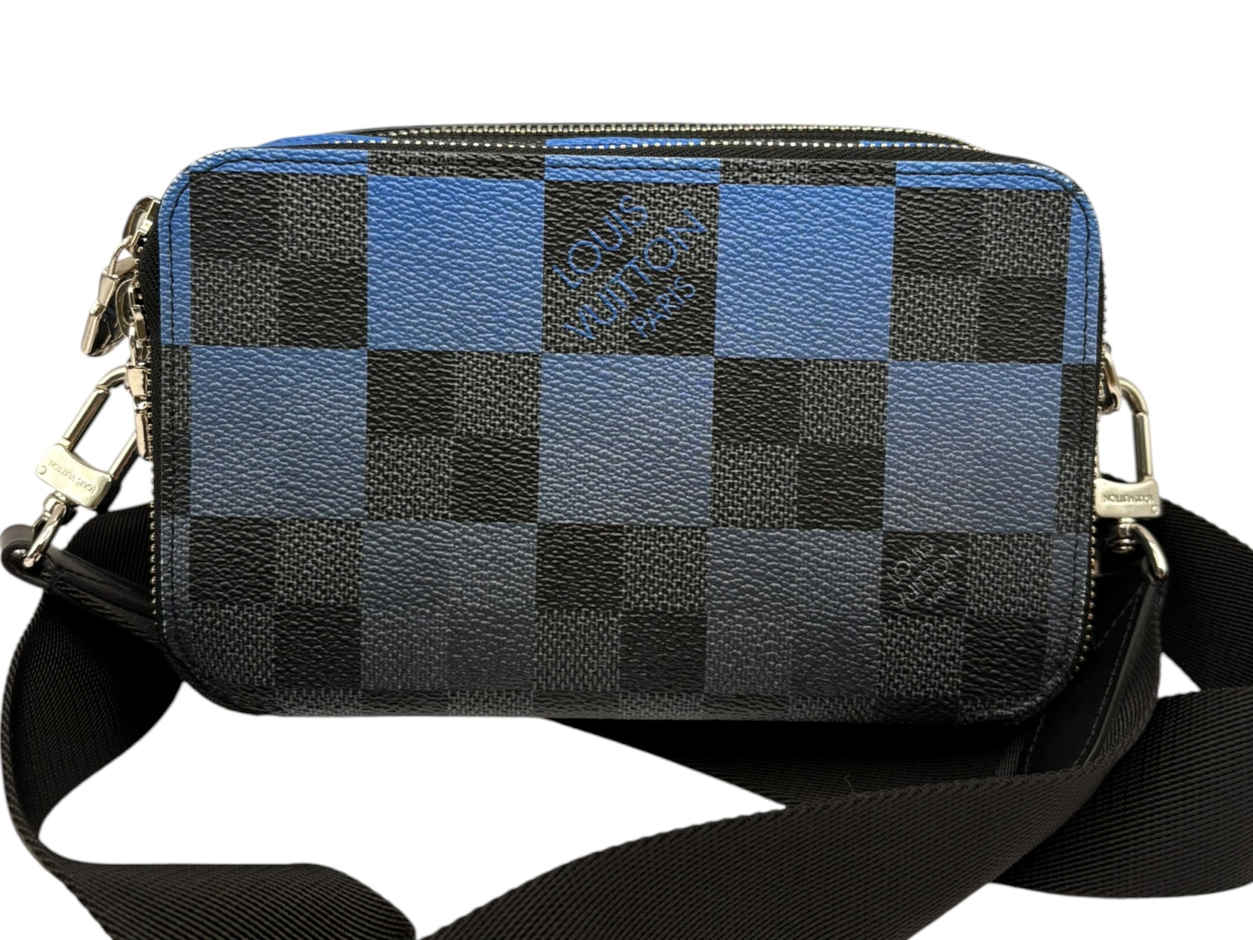 Damier Graphite Alpha Wearable Wallet N60414 Black x Blue RFID Detectable Shoulder Bag — view 2