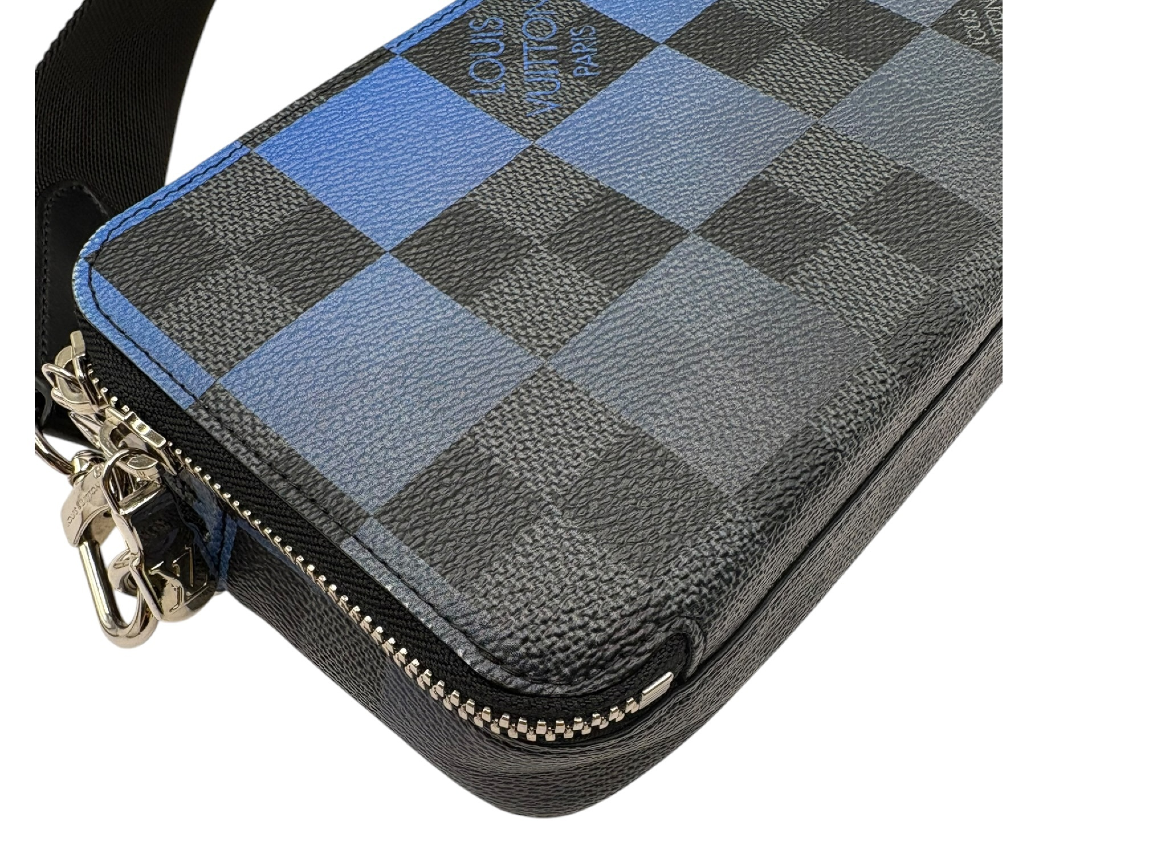 Damier Graphite Alpha Wearable Wallet N60414 Black x Blue RFID Detectable Shoulder Bag — view 3