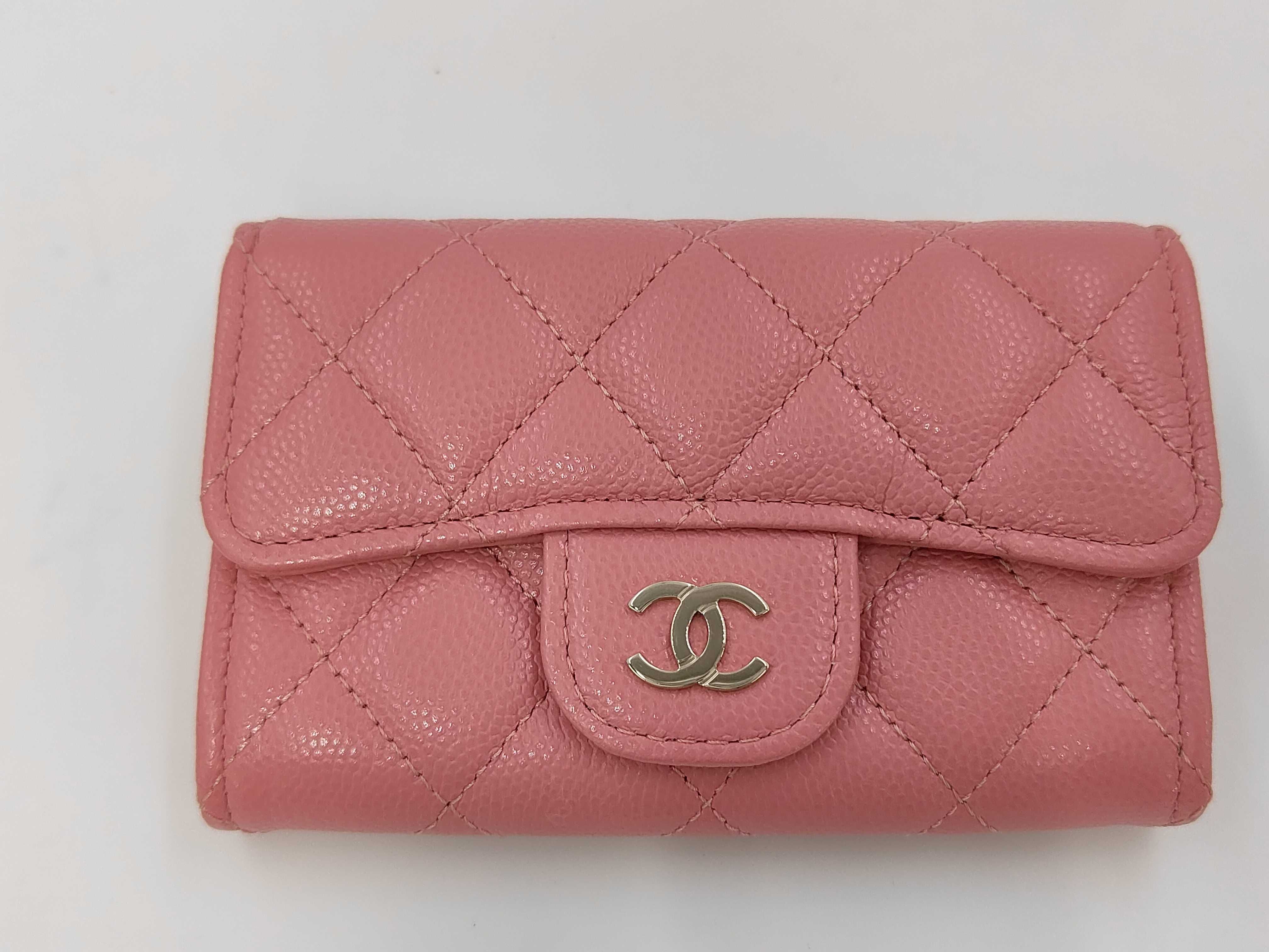 Pink Caviar Skin Matelassé Card Case