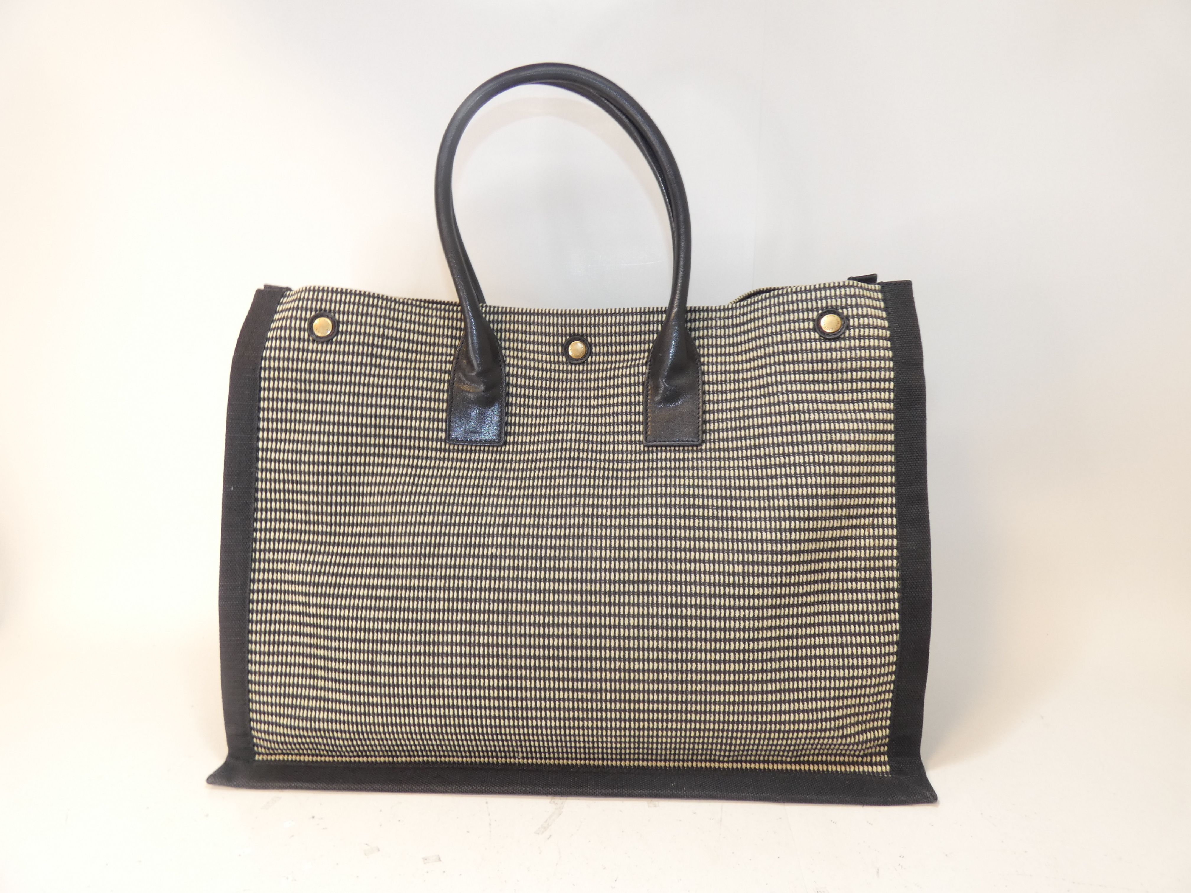 Rive Gauche Canvas Leather Logo Hand Tote Bag — view 2