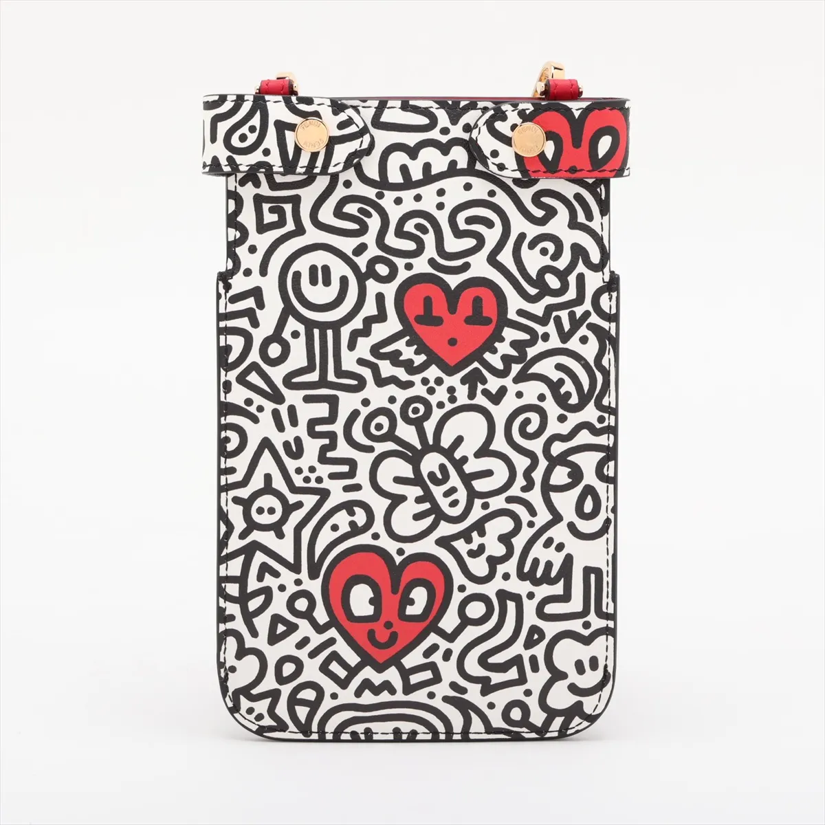 Leather Phone Pouch, White x Black x Red, 8M0442, Mr. Doodle Collaboration — view 2