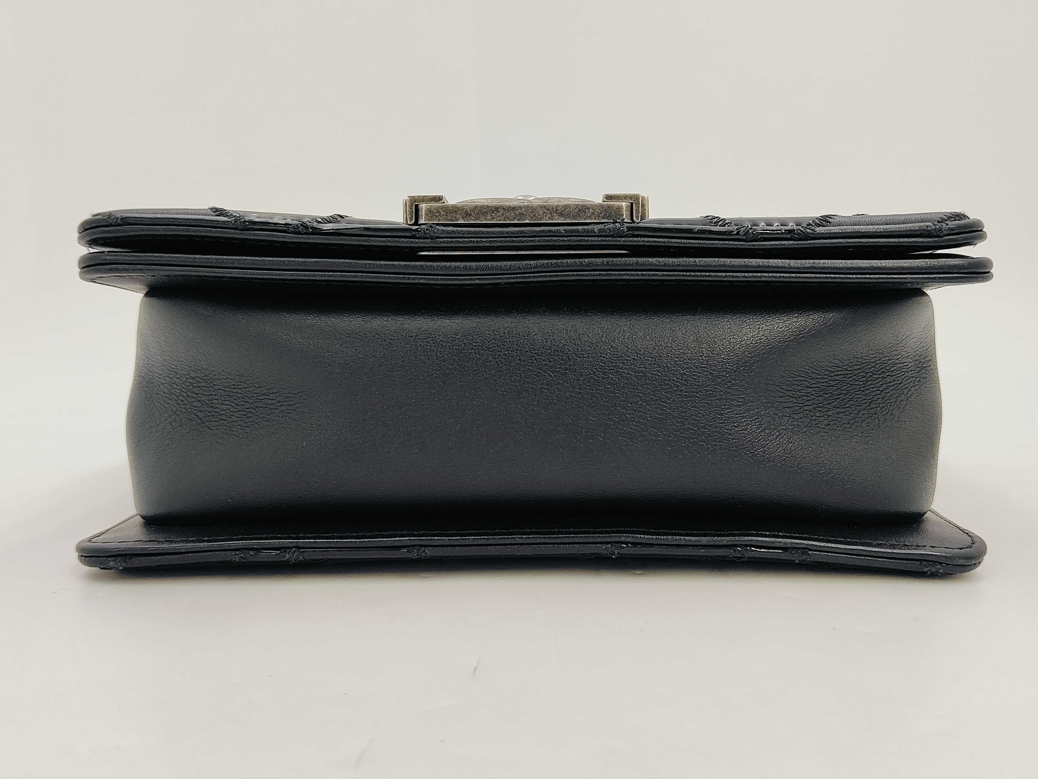 Le Boy Black V-Quilted Enamel x Calfskin Small Antique Silver Hardware Item No. 30 Shoulder Bag with Card — view 7