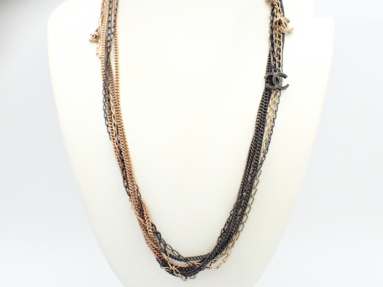 Necklace chain with Coco Mark design, gold and black, approximately 58cm in length. — view 3