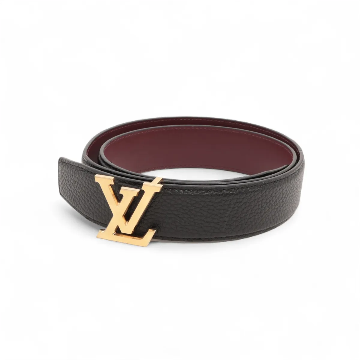 M8205 BC2275 Belt, Size 85, Leather x GP, Bordeaux x Black. Shows signs of wear, including